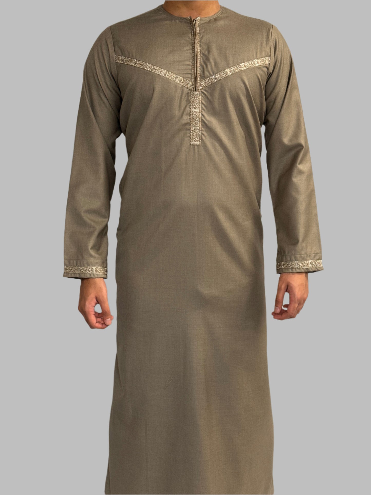Men's Embroidery Zain Thobe Winter Material Stone Front View