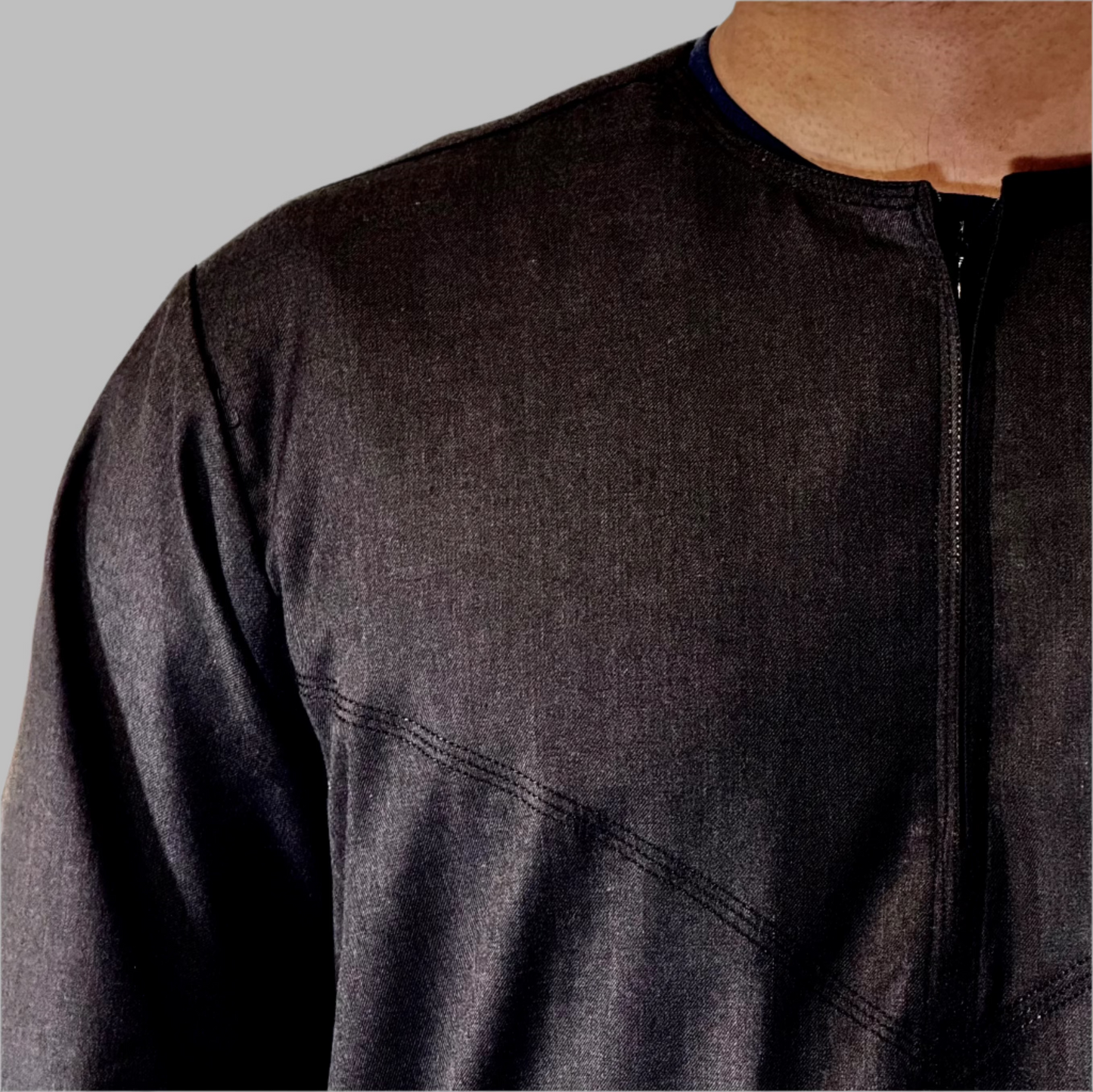 Men's Hadi Winter Thobe Black Close Up