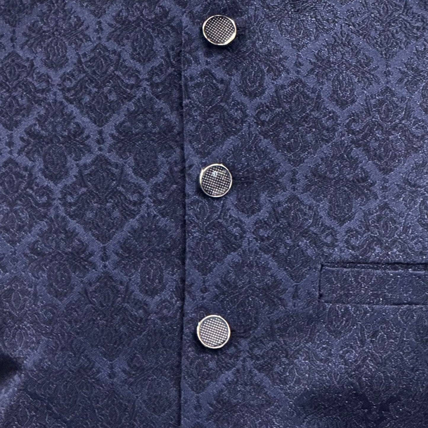 Men's Navy Diamond 2 Design Jamawar Waistcoat Close Up