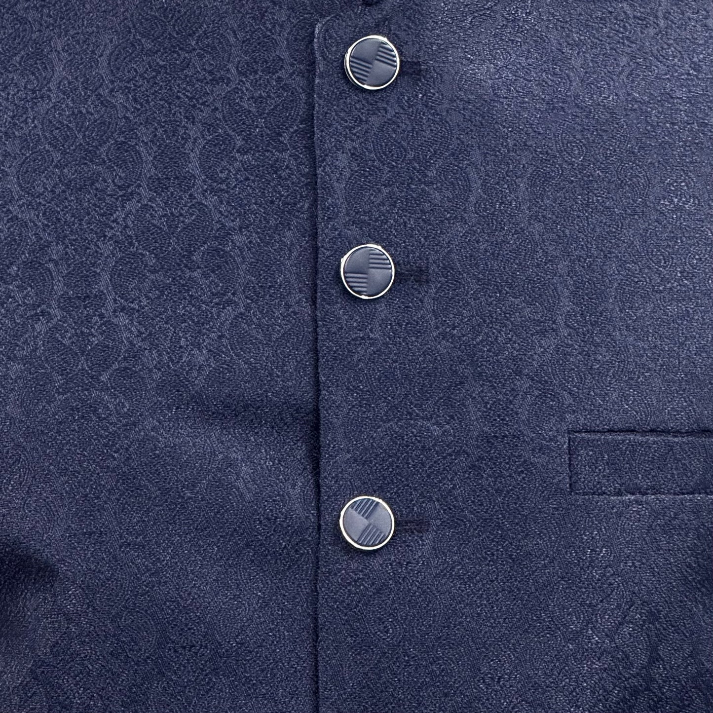Men's Navy Paisley Design Jamawar Waistcoat Close Up