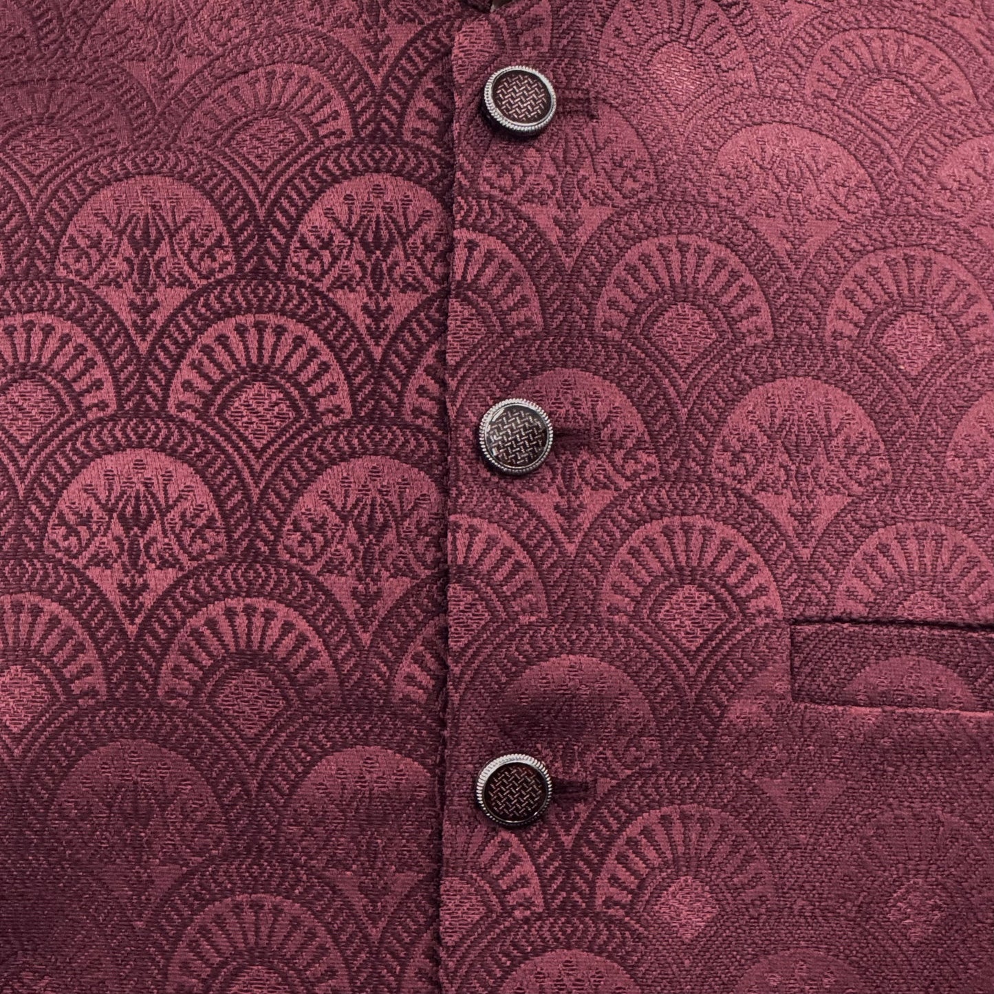 Men's Plum Fan Design Jamawar Waistcoat Close Up