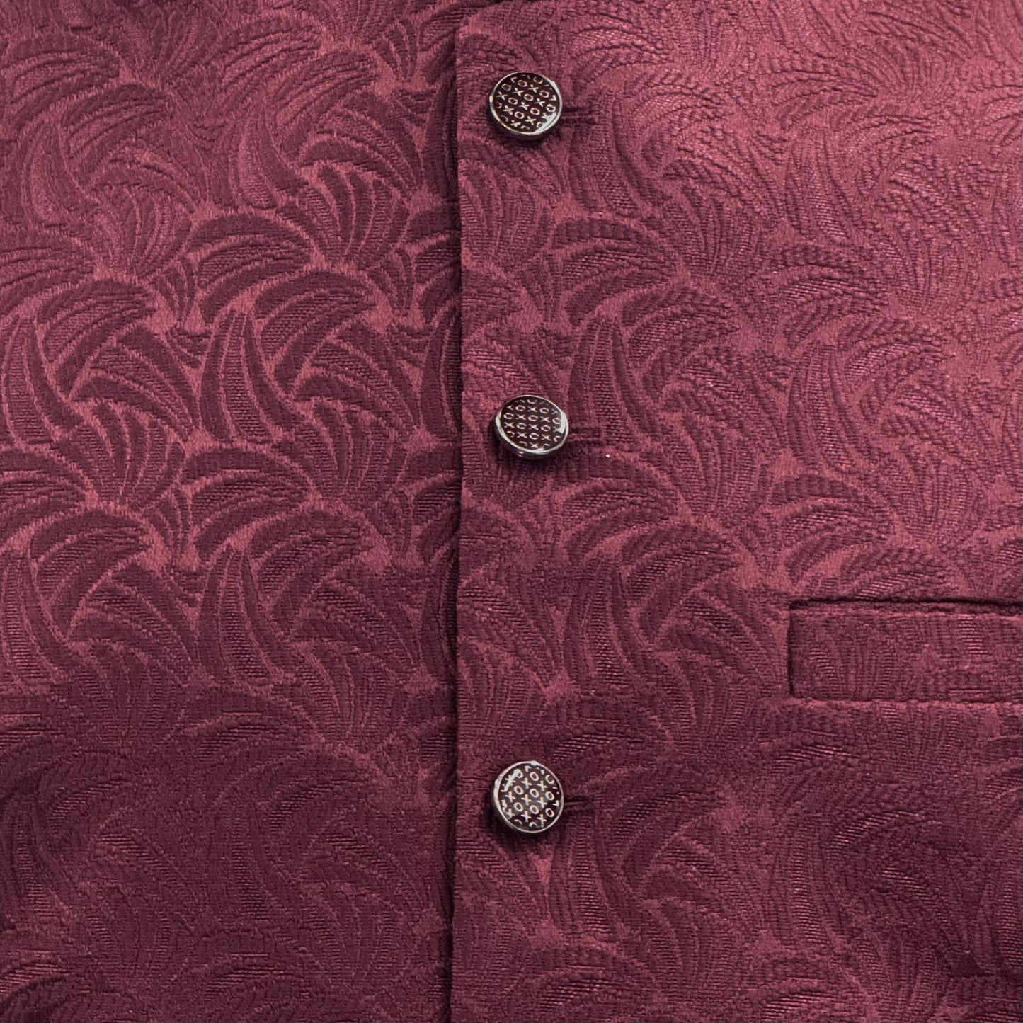 Men's Plum Swirl Design Jamawar Waistcoat Close Up