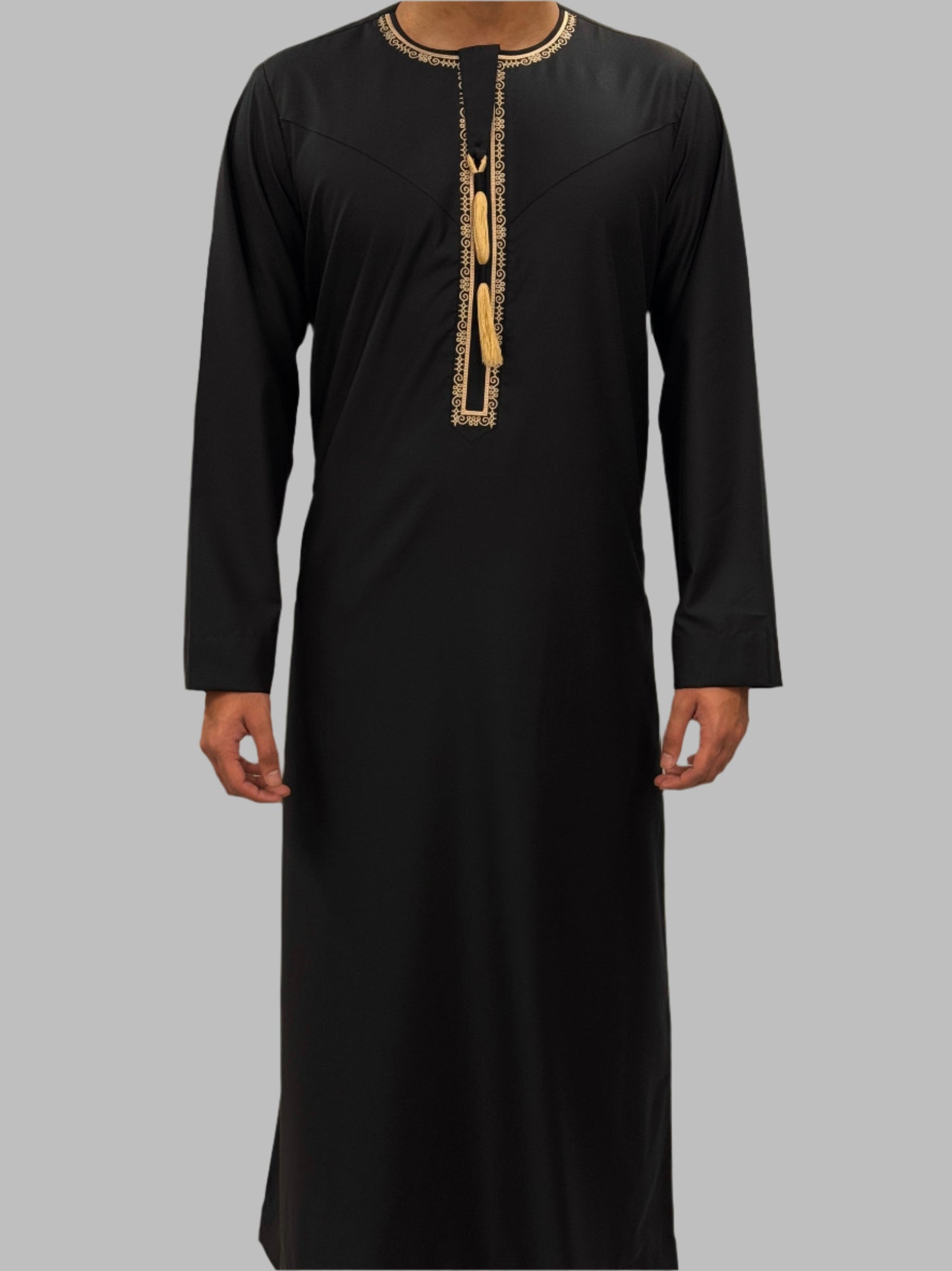 Men's Premium Embroidery Thobe Black Front View