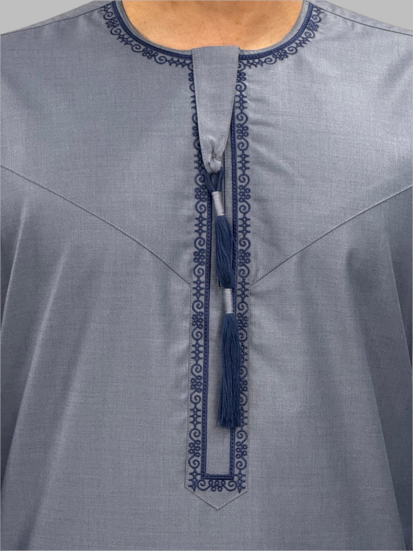Men's Premium Embroidery Thobe Denim Close Up