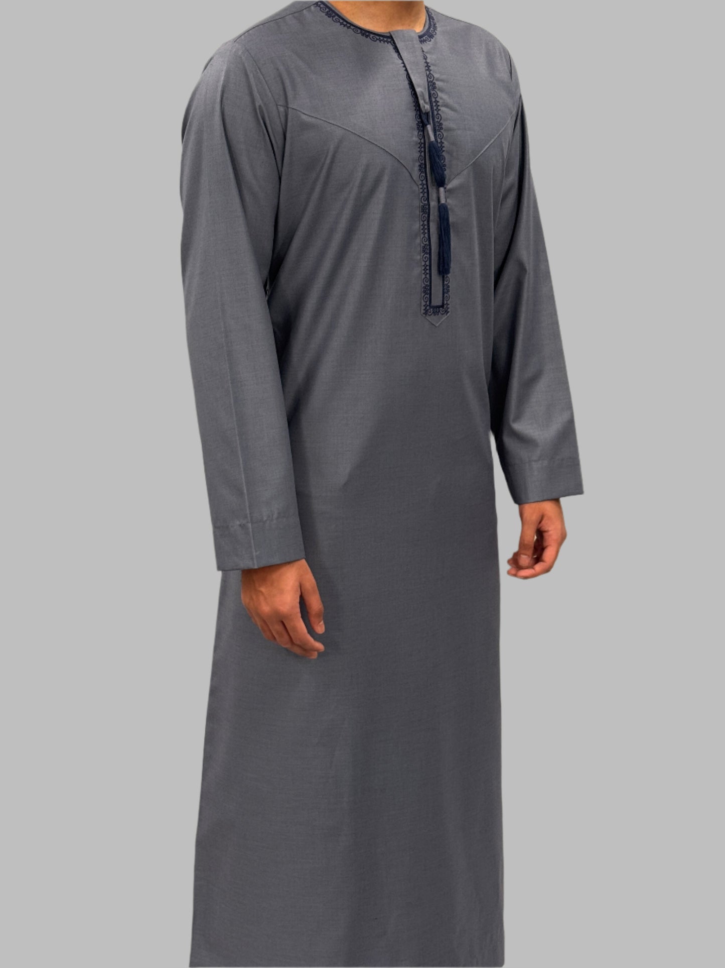 Men's Premium Embroidery Thobe Denim Side View