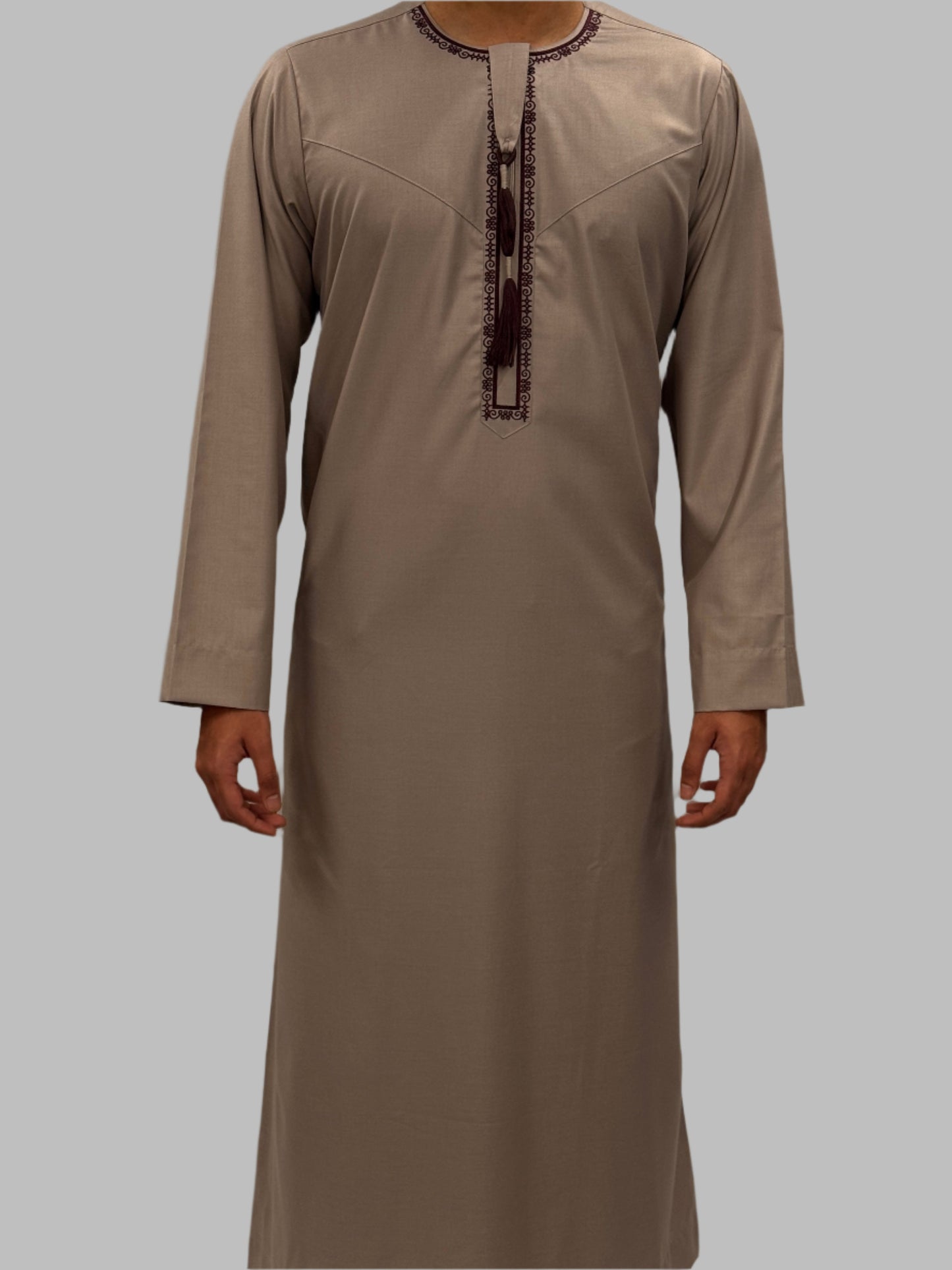 Men's Premium Embroidery Thobe Skin Front View