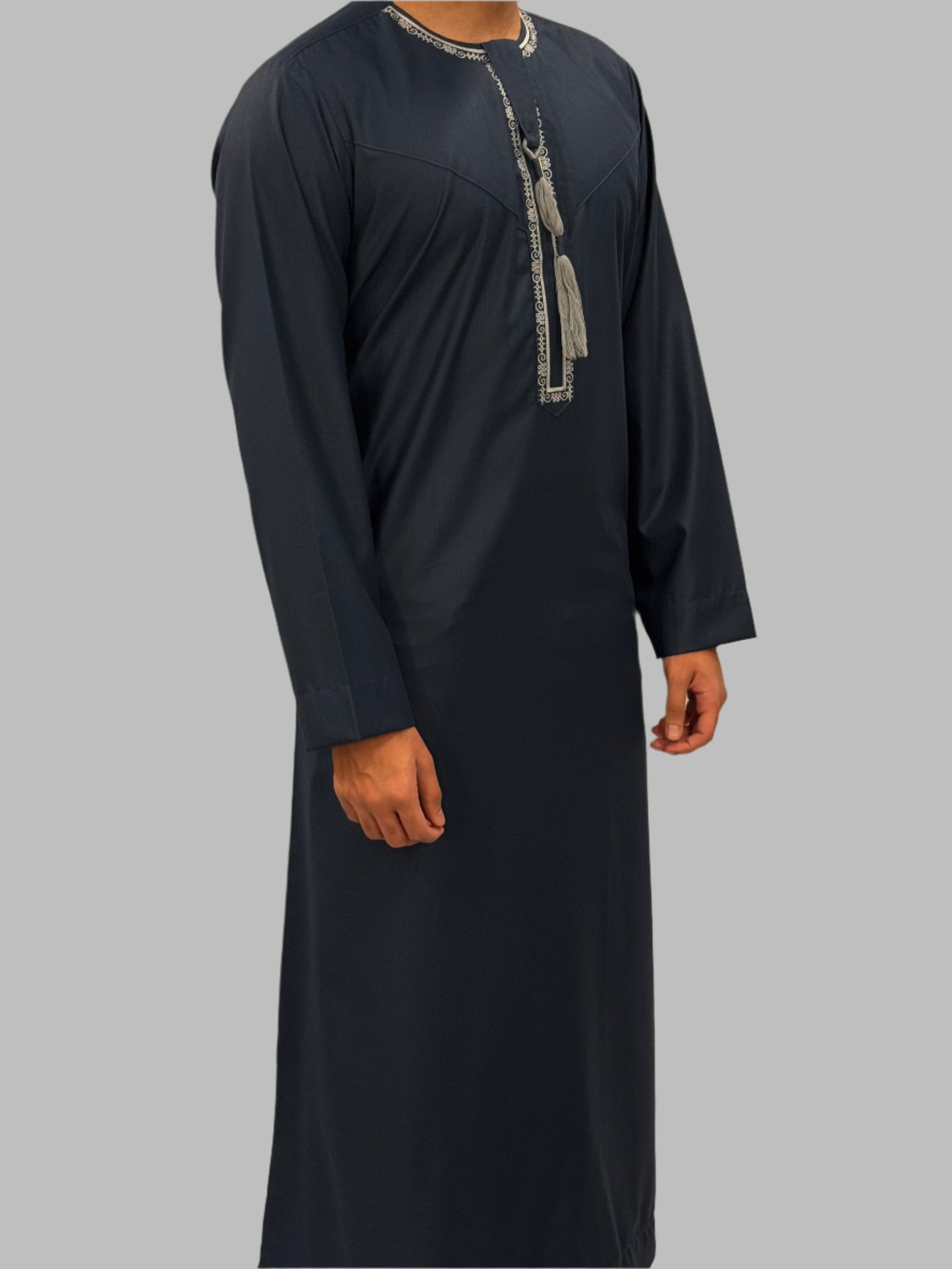 Men's Premium Embroidery Thobe Teal Side View