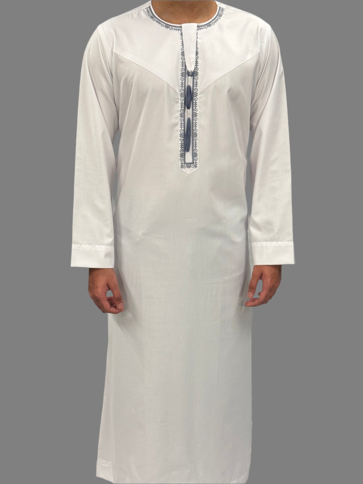 Men's Premium Embroidery Thobe White Front View
