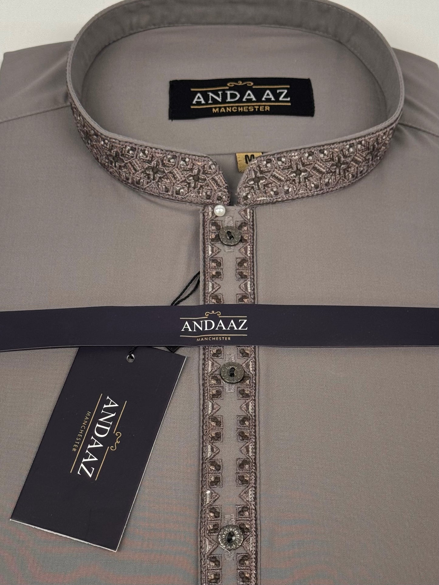 Men's Shalwar Kameez Clay with Multi Colour Split Placket Embroidery