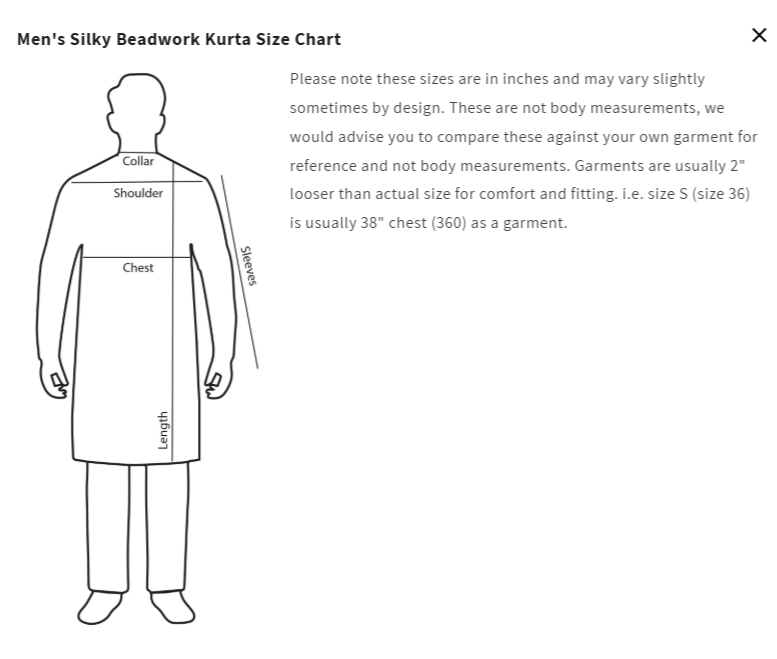Men's Silky Beadwork Size Chart
