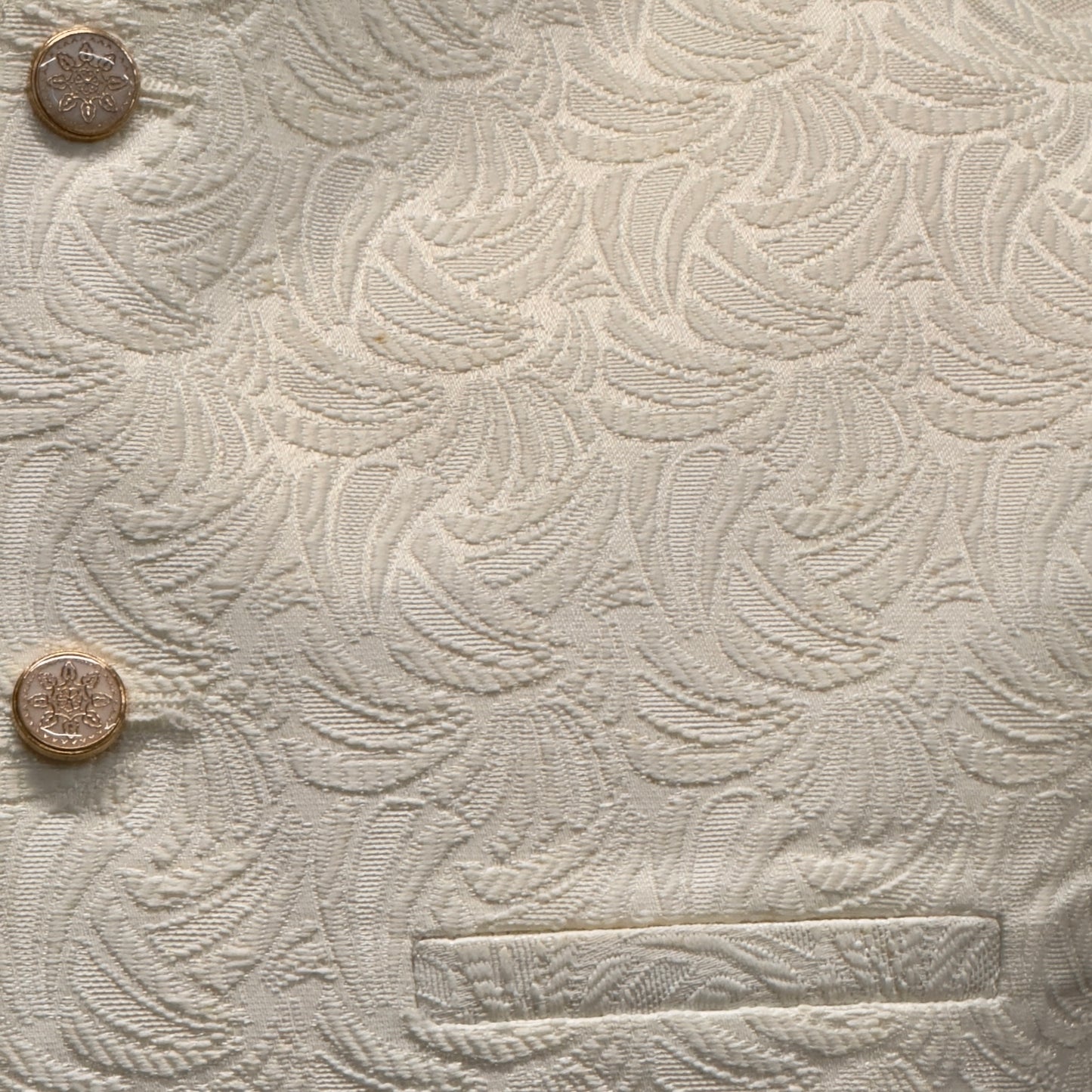 Men's Swirl Design Cream Jamawar Waistcoat Close Up