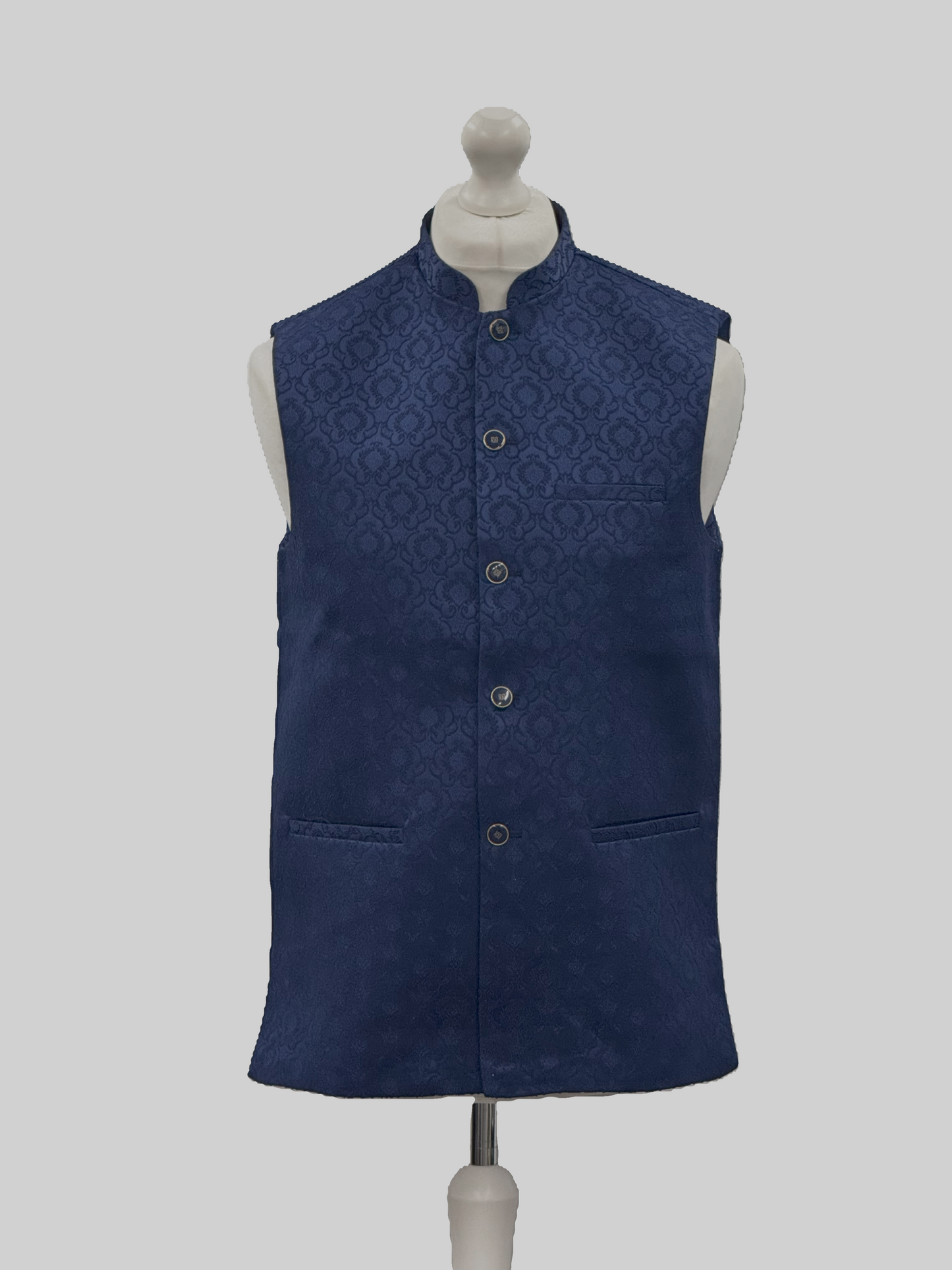 Men's Royal Design Navy Jamawar Waistcoat
