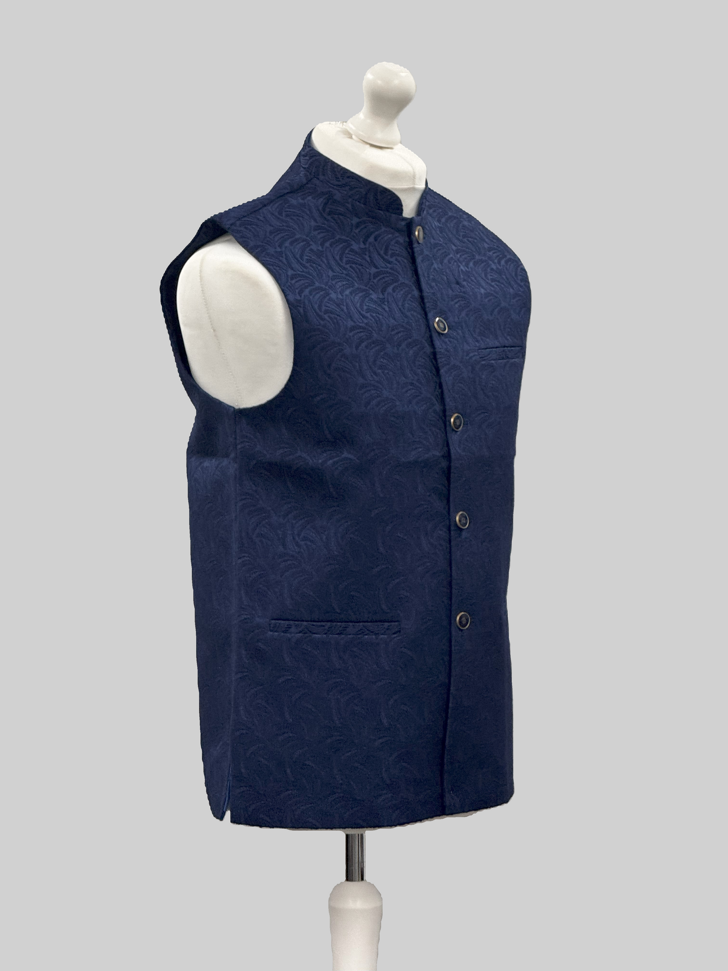 Boys Swirl Design Navy Jamawar Waistcoat
