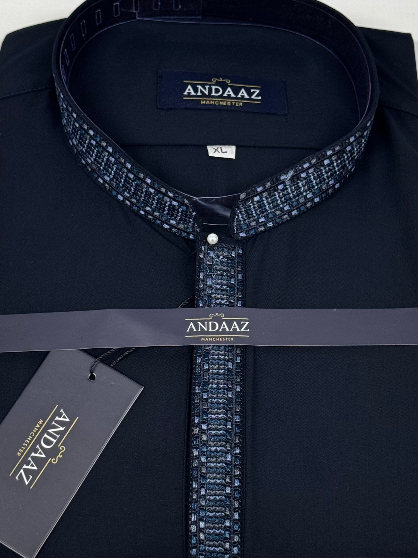 Navy with Multi Colour Placket Embroidery