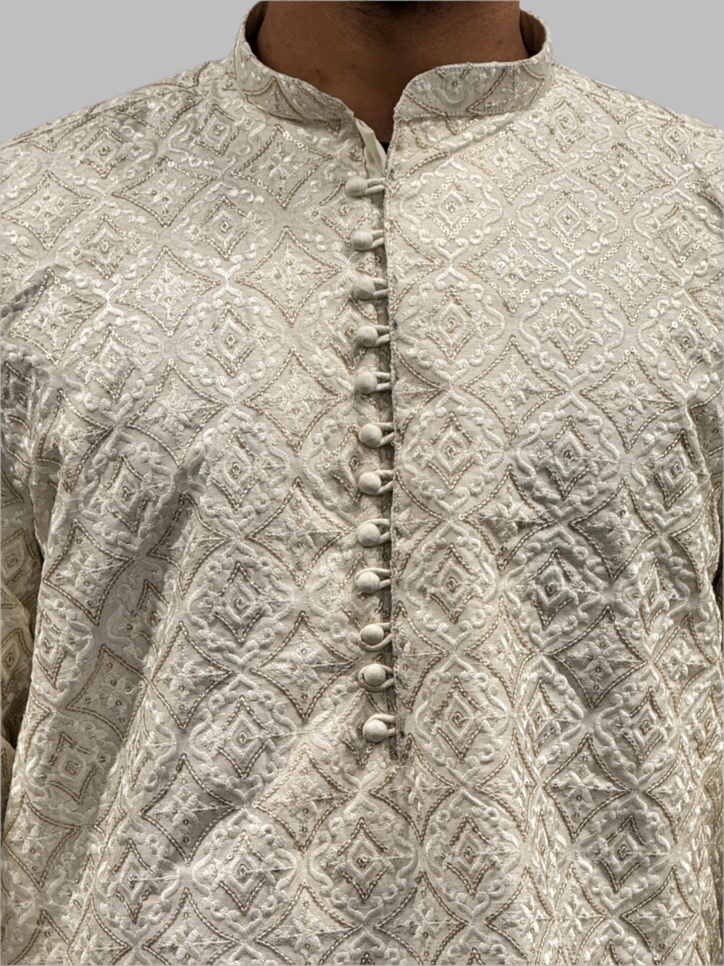 Off White Sequin Embroidery Close Up
