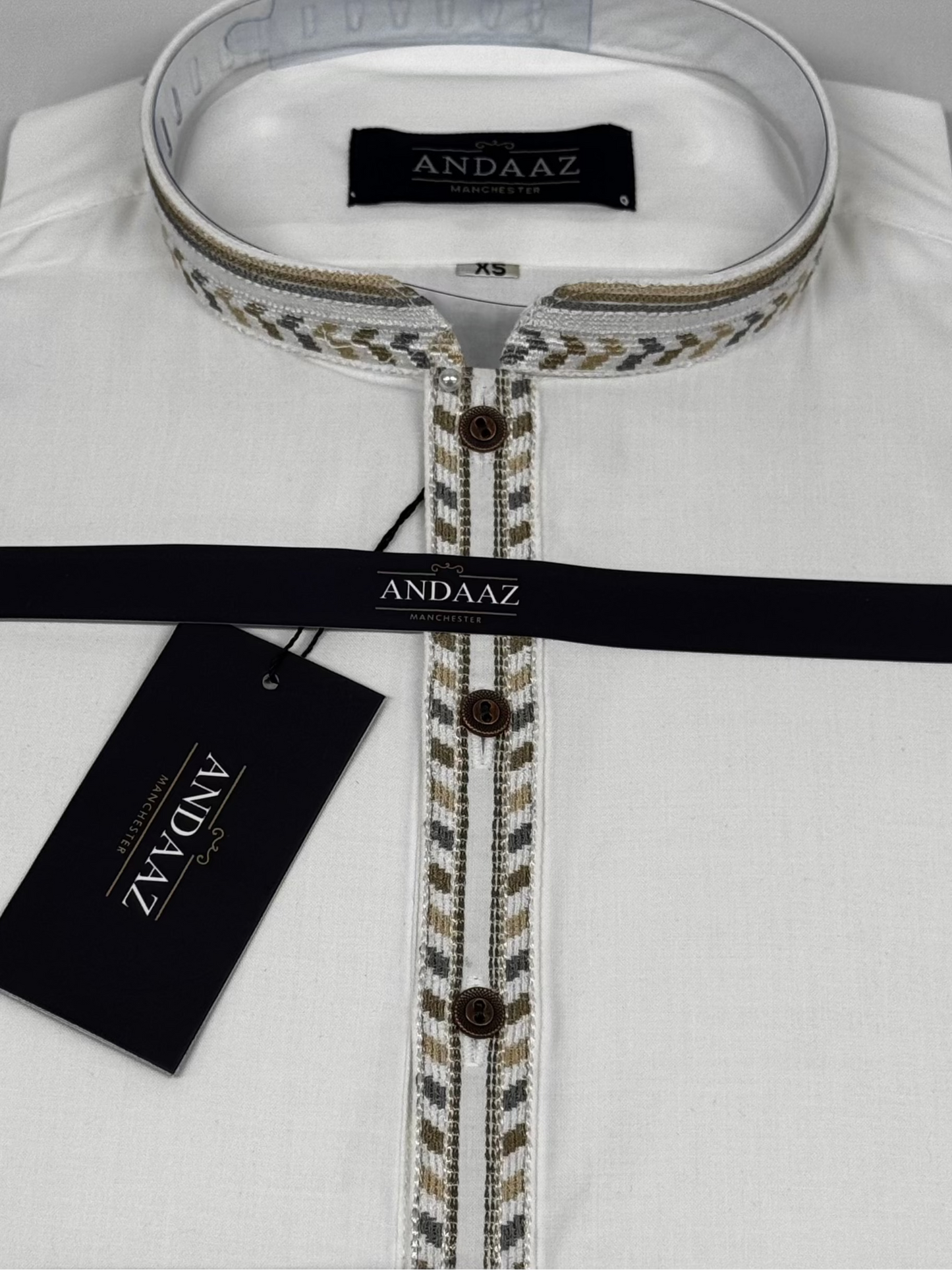 Off White with Zig Zag Split Embroidery