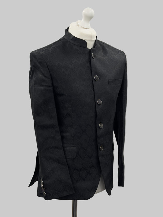 Paisley Diamond Black Jamawar Prince Coat Jacket Side