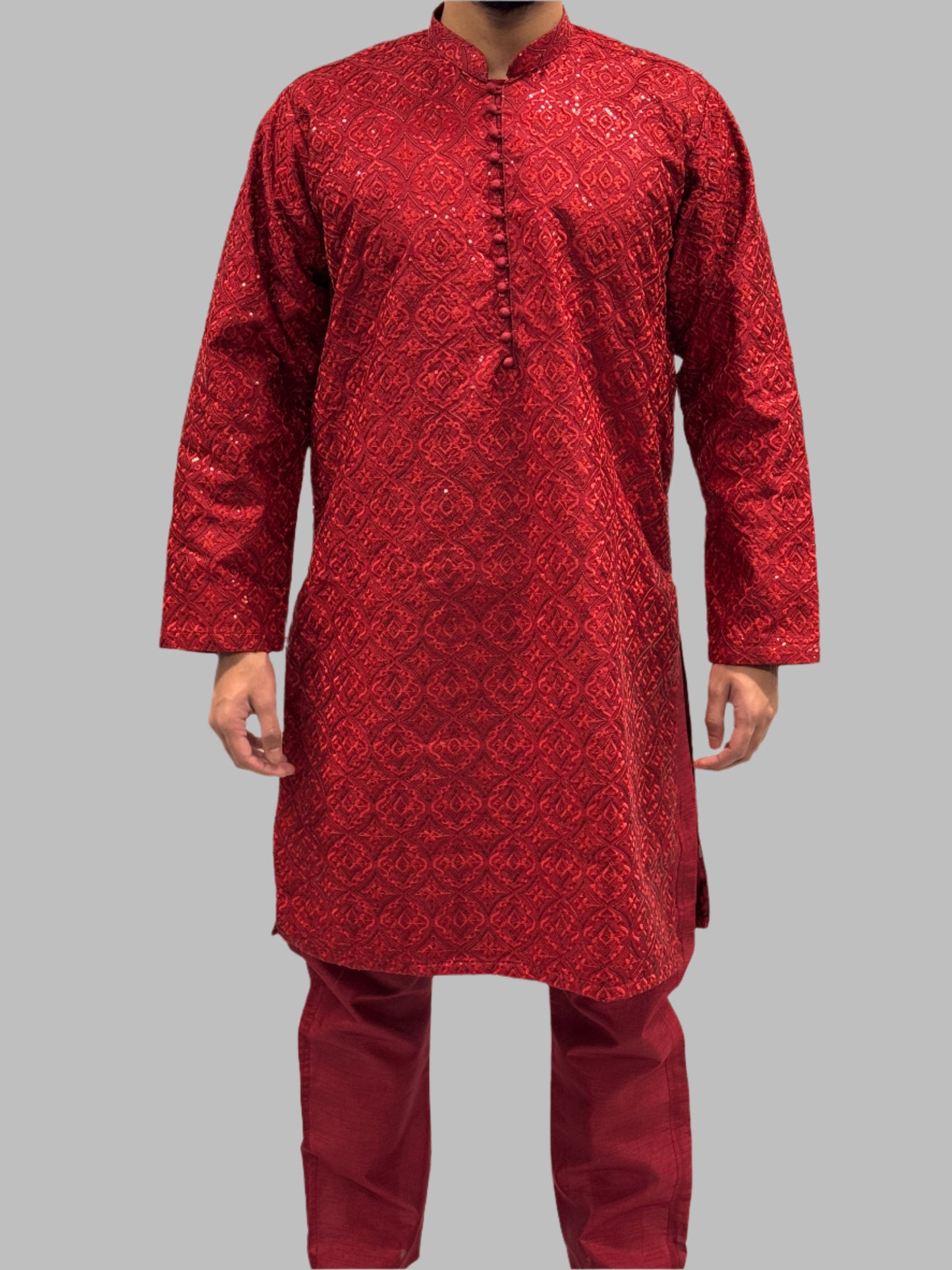 Sequin Embroidery Cherry Red Front View