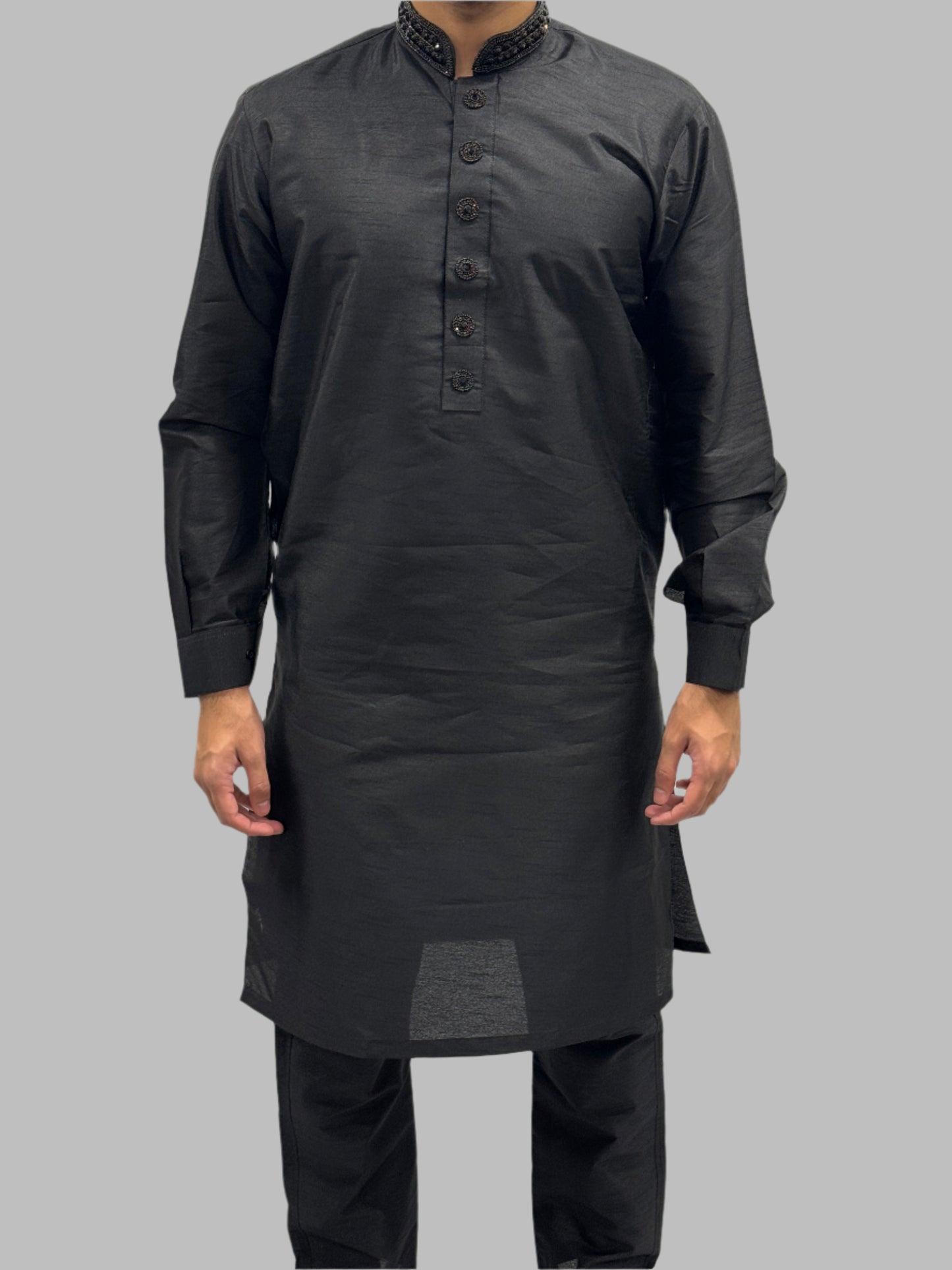 Silky Black Beadwork Front View