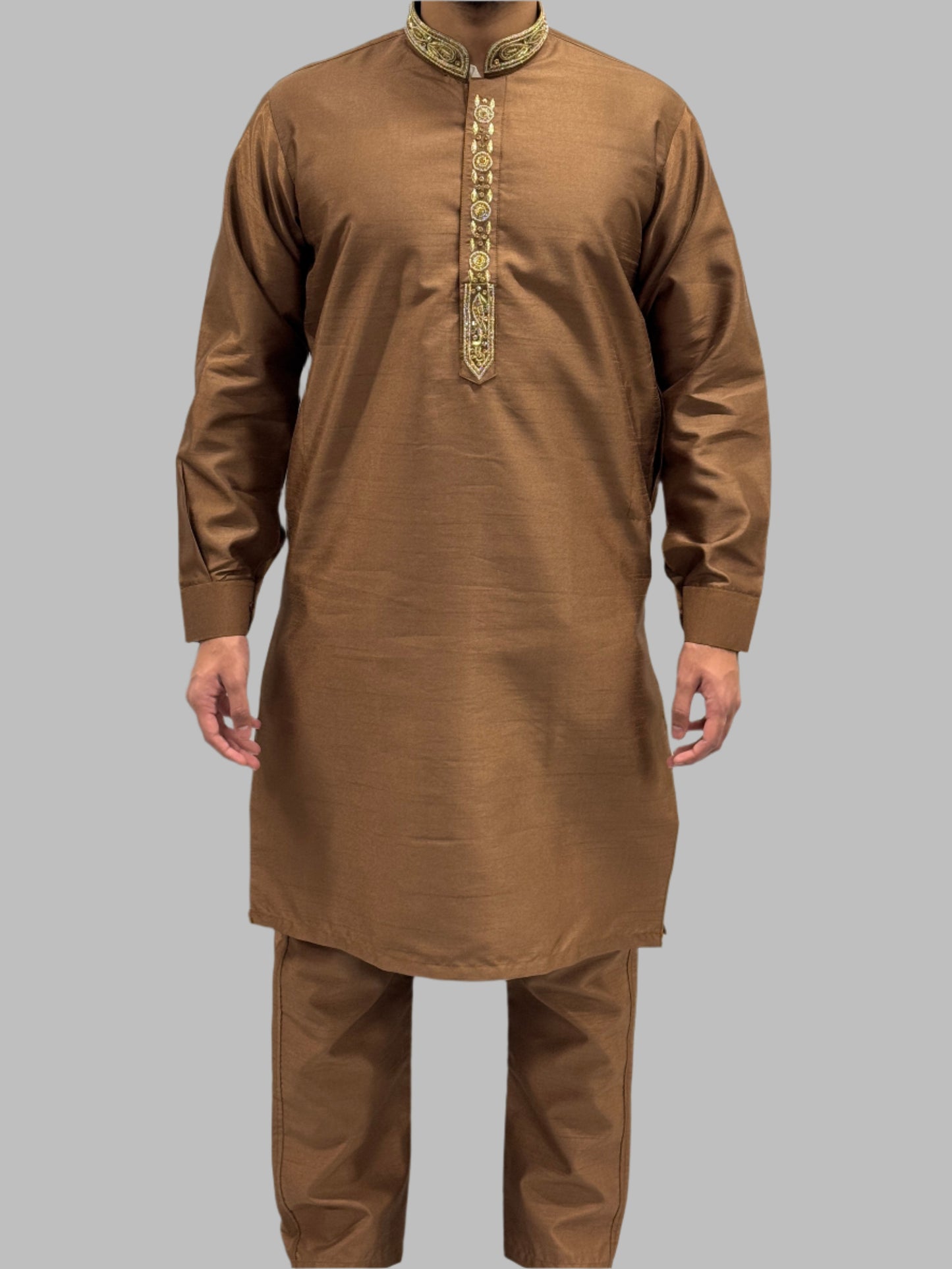 Silky Brown Beadwork Front View