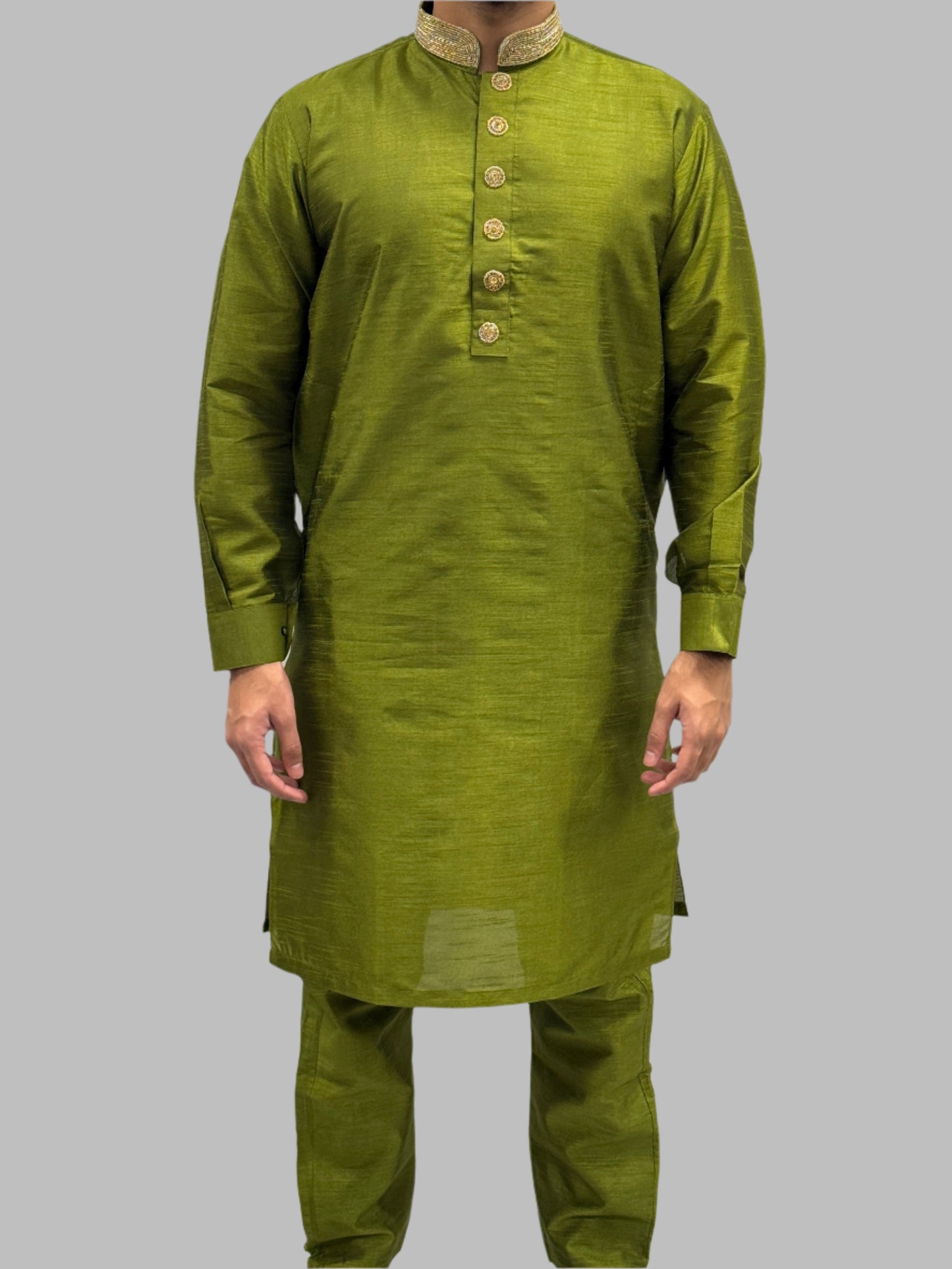 Silky Dark Mehndi Green Beadwork Front View