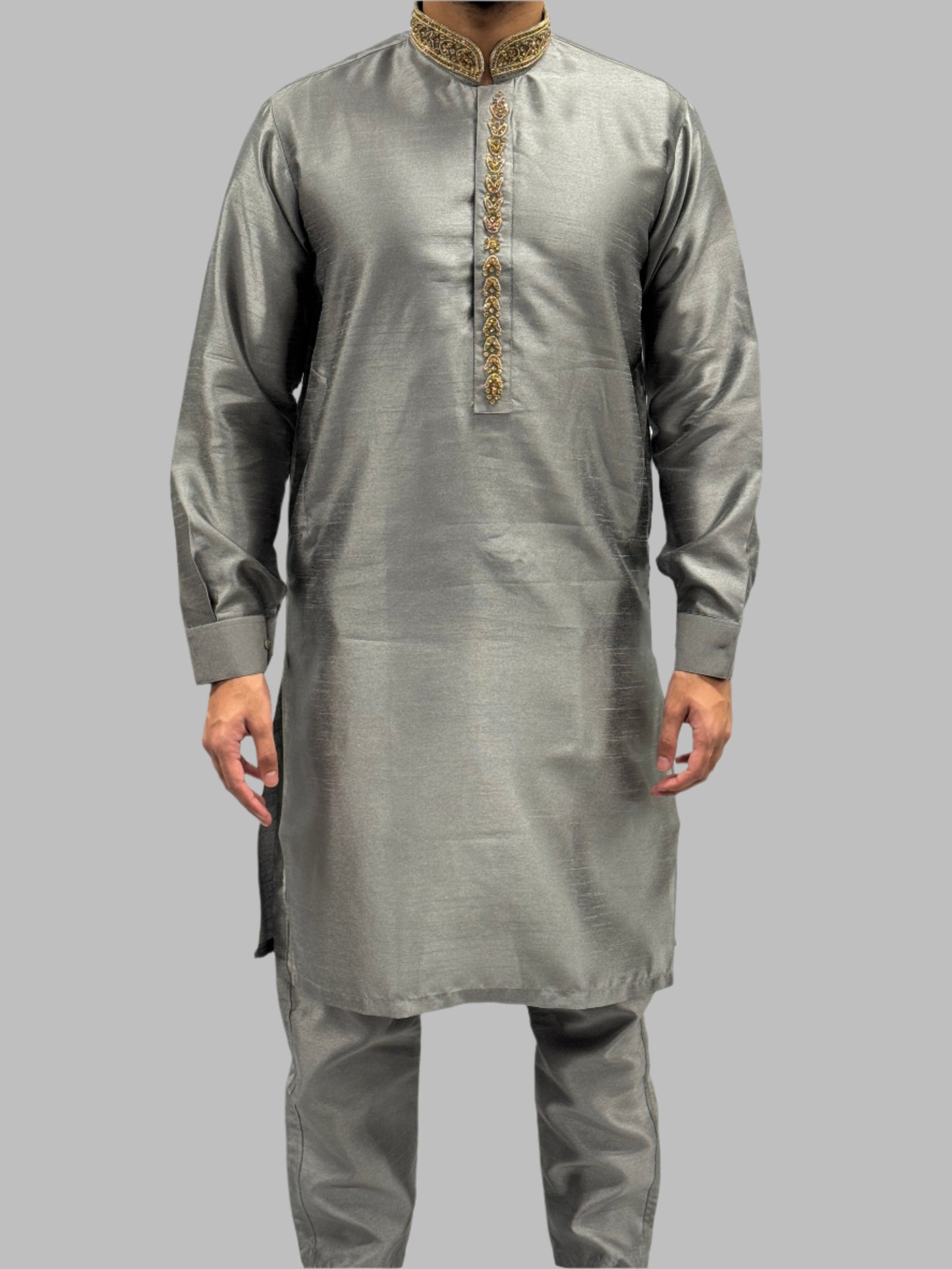 Silky Grey Beadwork Front View