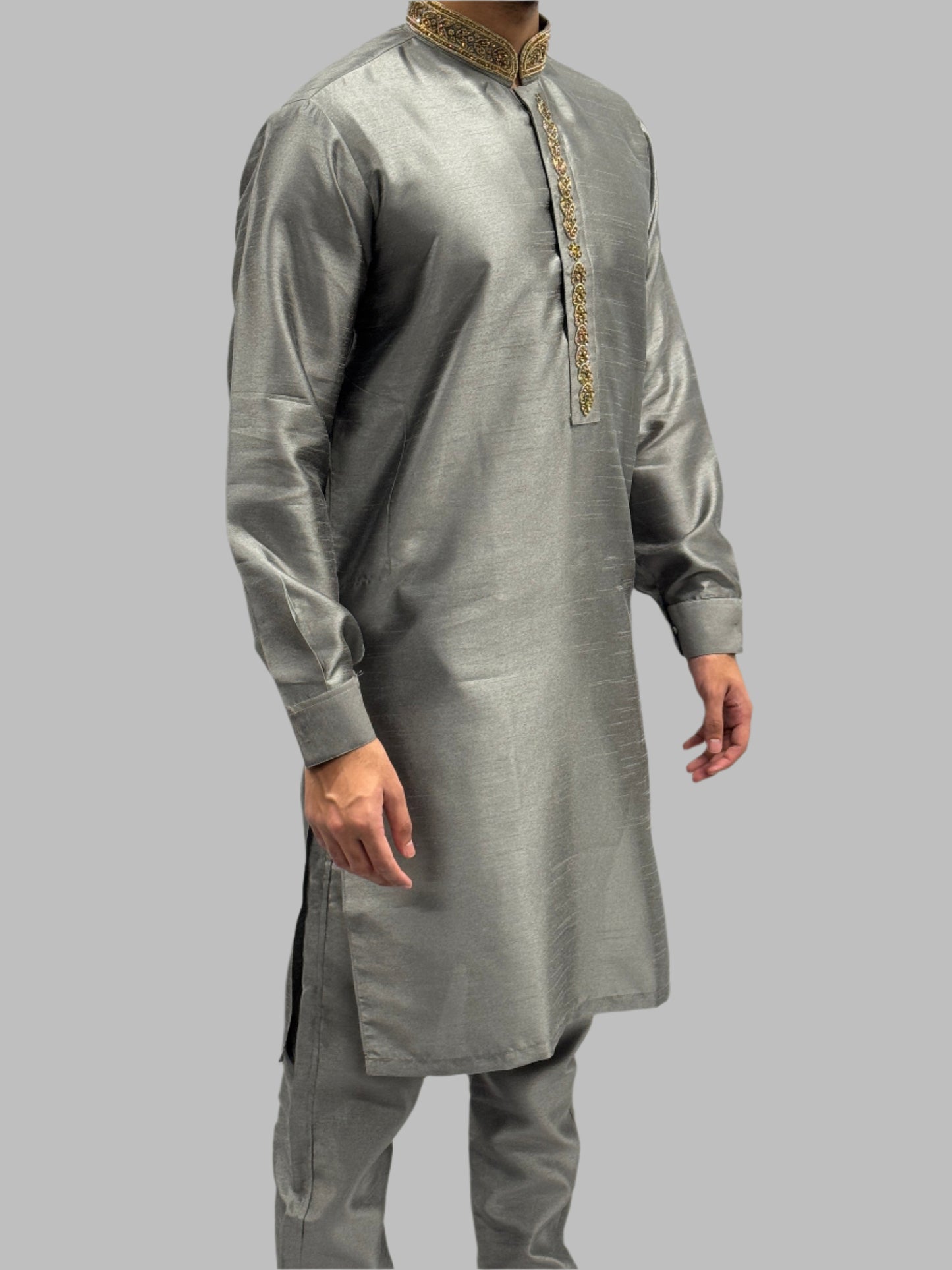 Silky Grey Beadwork Side View