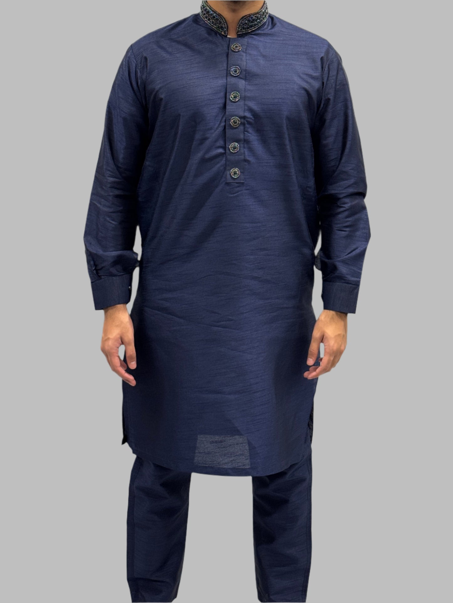 Silky Navy Beadwork Front View