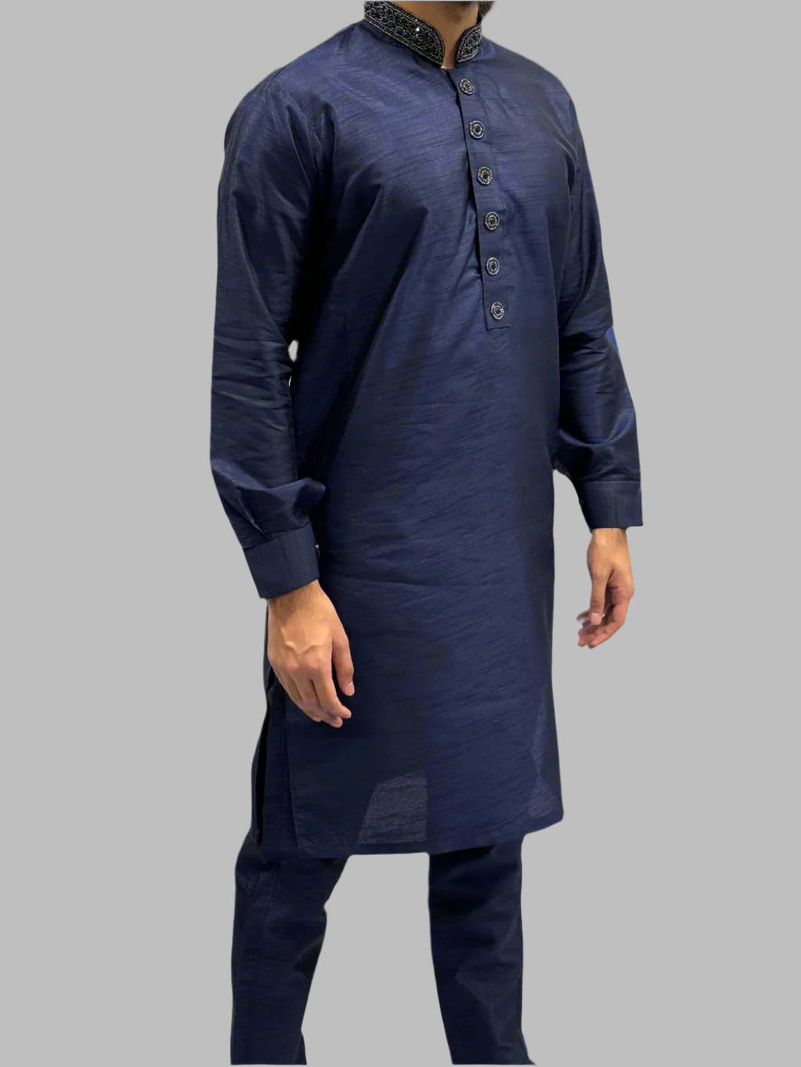 Silky Navy Beadwork Side View