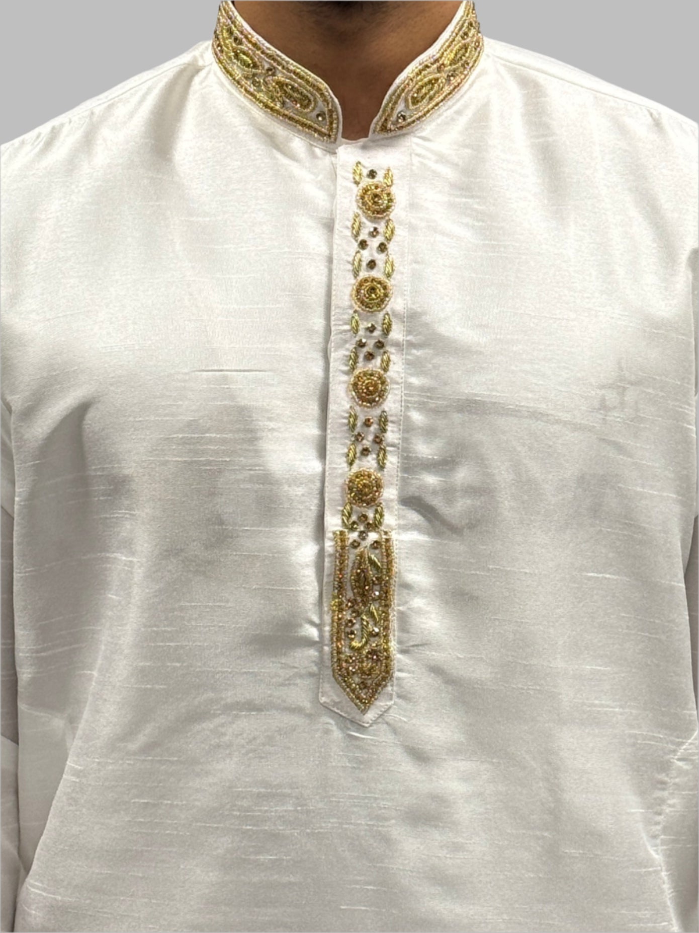 Silky Off White Beadwork Close Up