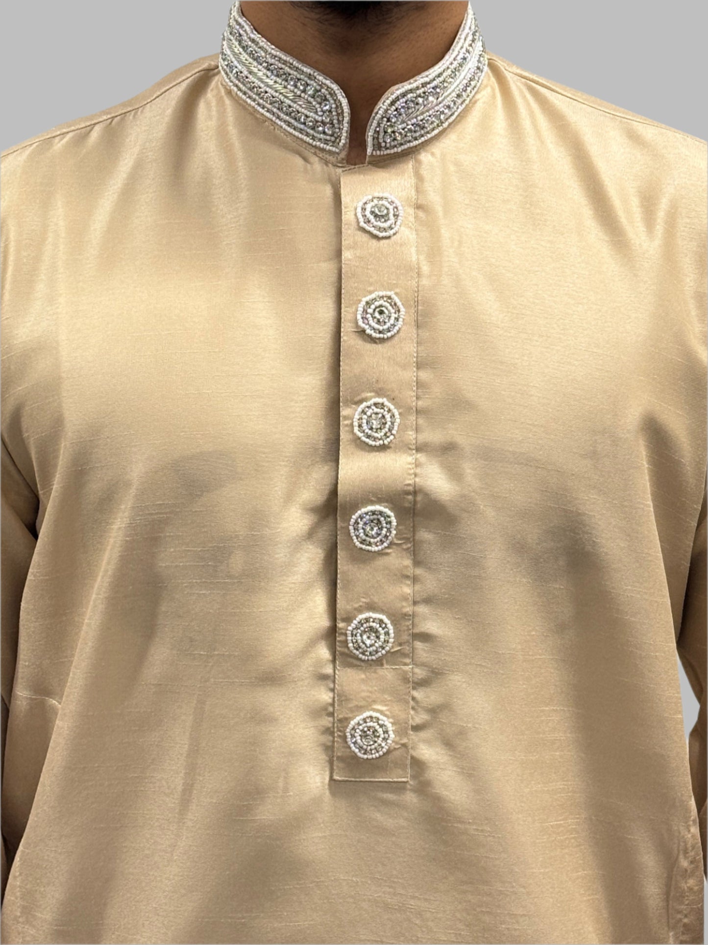 Silky Sand Beige Beadwork Close Up