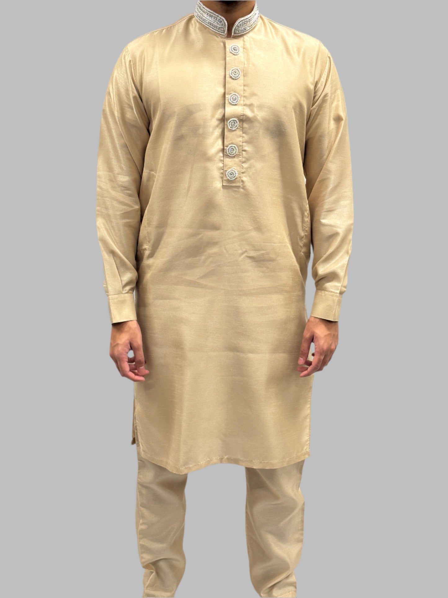 Silky Sand Beige Beadwork Front View