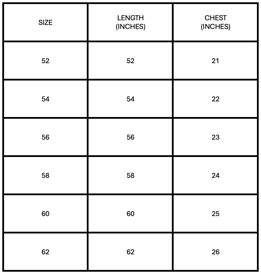 Thobe Al Harmain One Size Chart