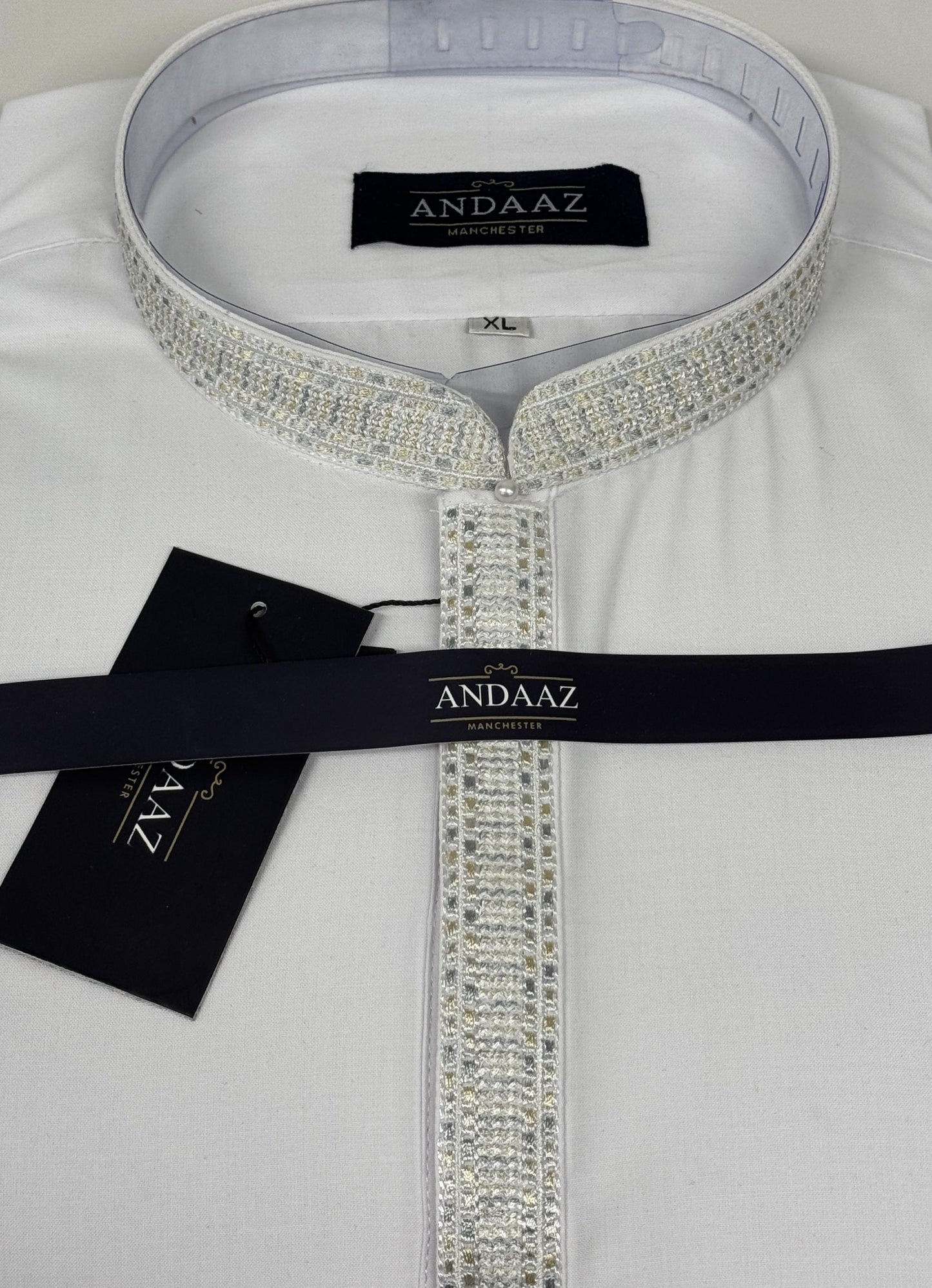 White with Multi Colour Packet Embroidery