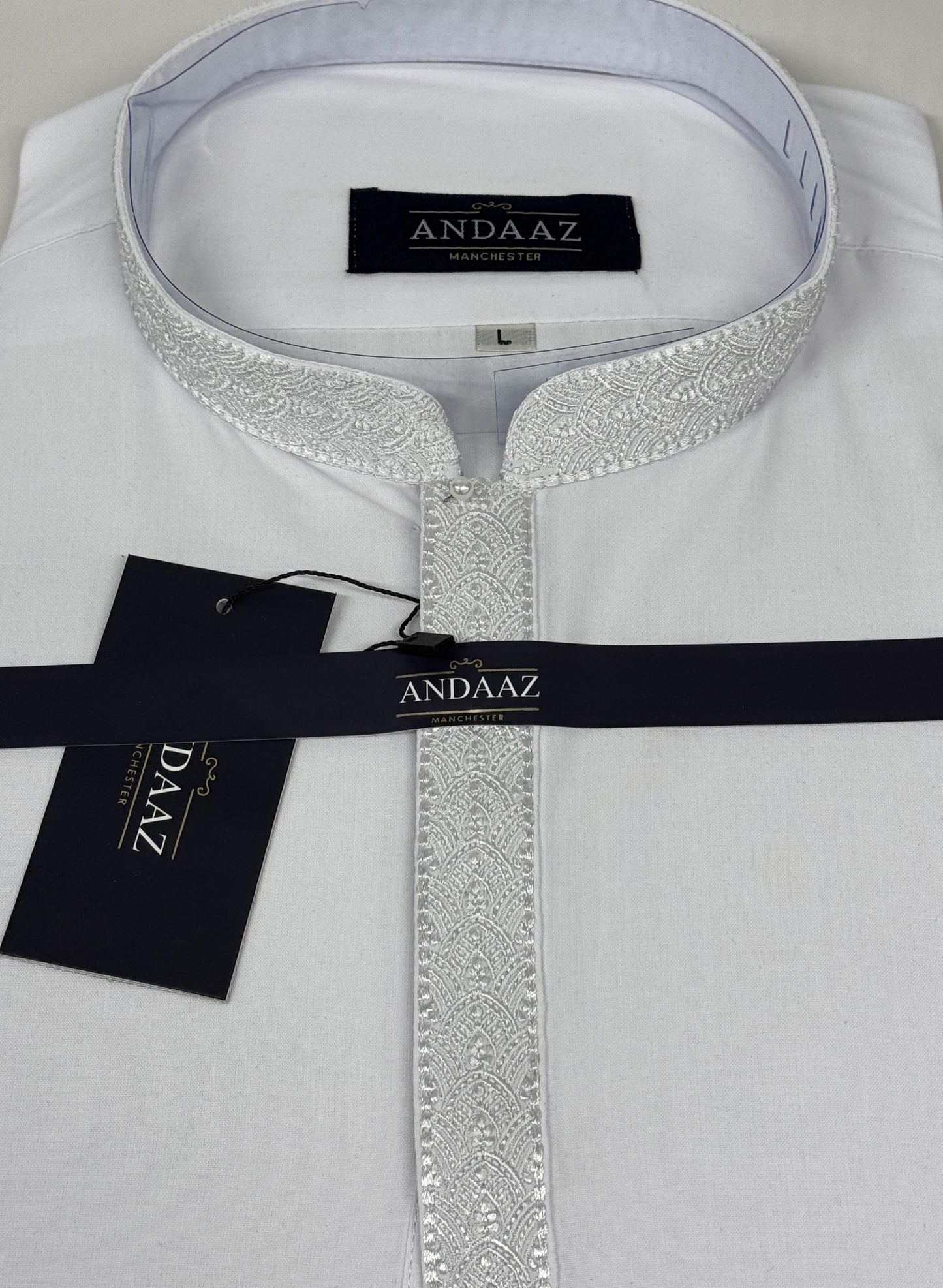 White with White Placket Embroidery