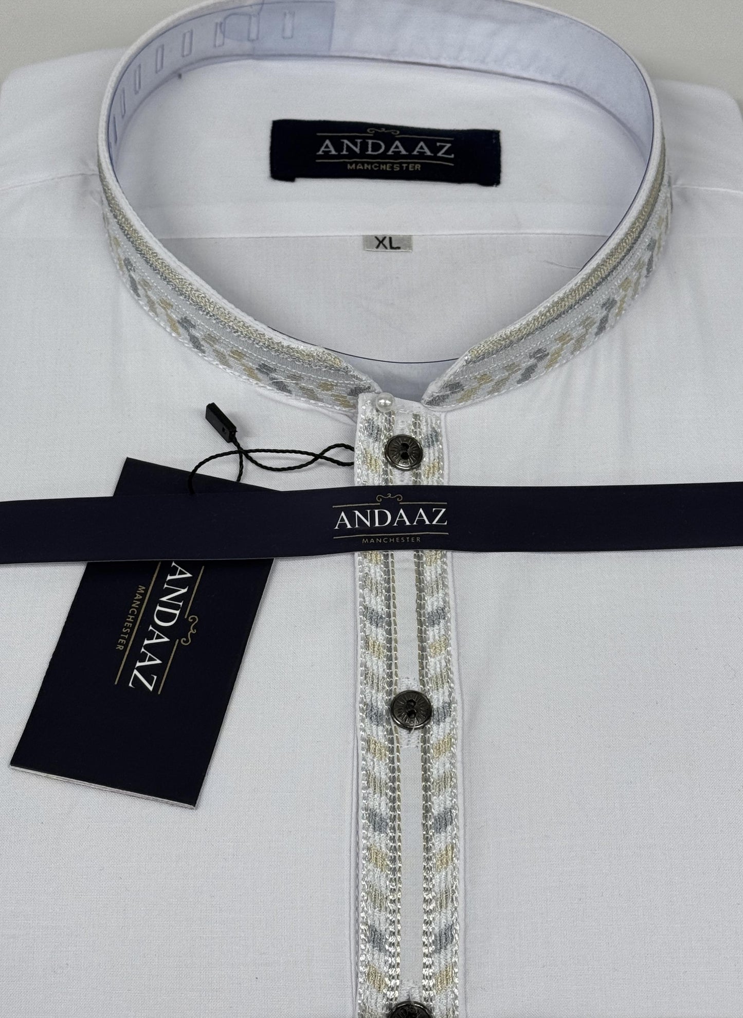 White with Zig Zag Split Embroidery