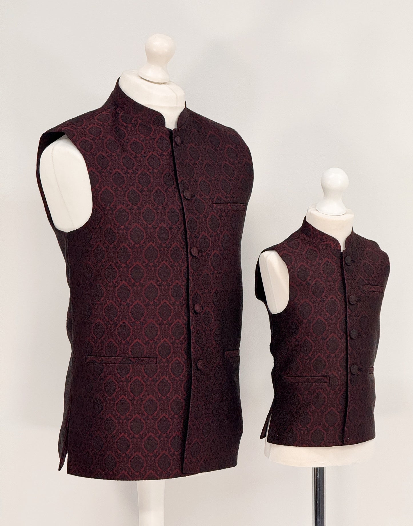 Boys Banarsi Maroon Black Diamond Waistcoat