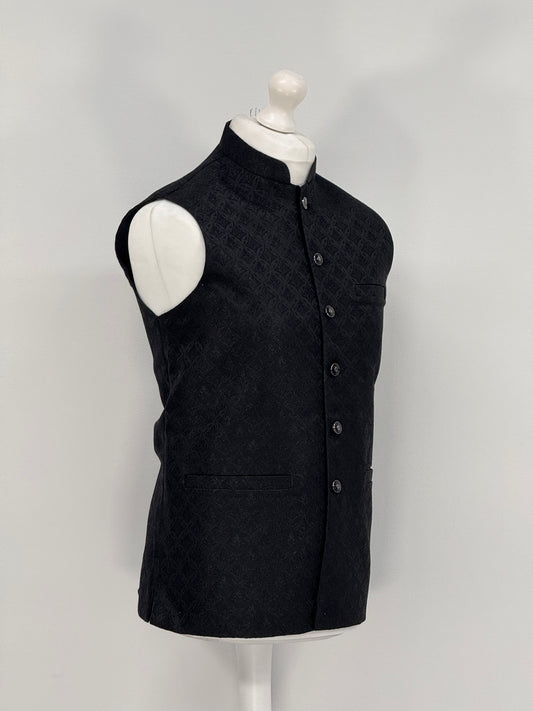 Men's Black Diamond Design Jamawar Waistcoat