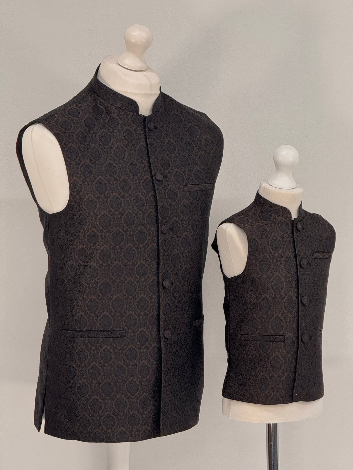 Boys Banarsi Brown Black Diamond Waistcoat