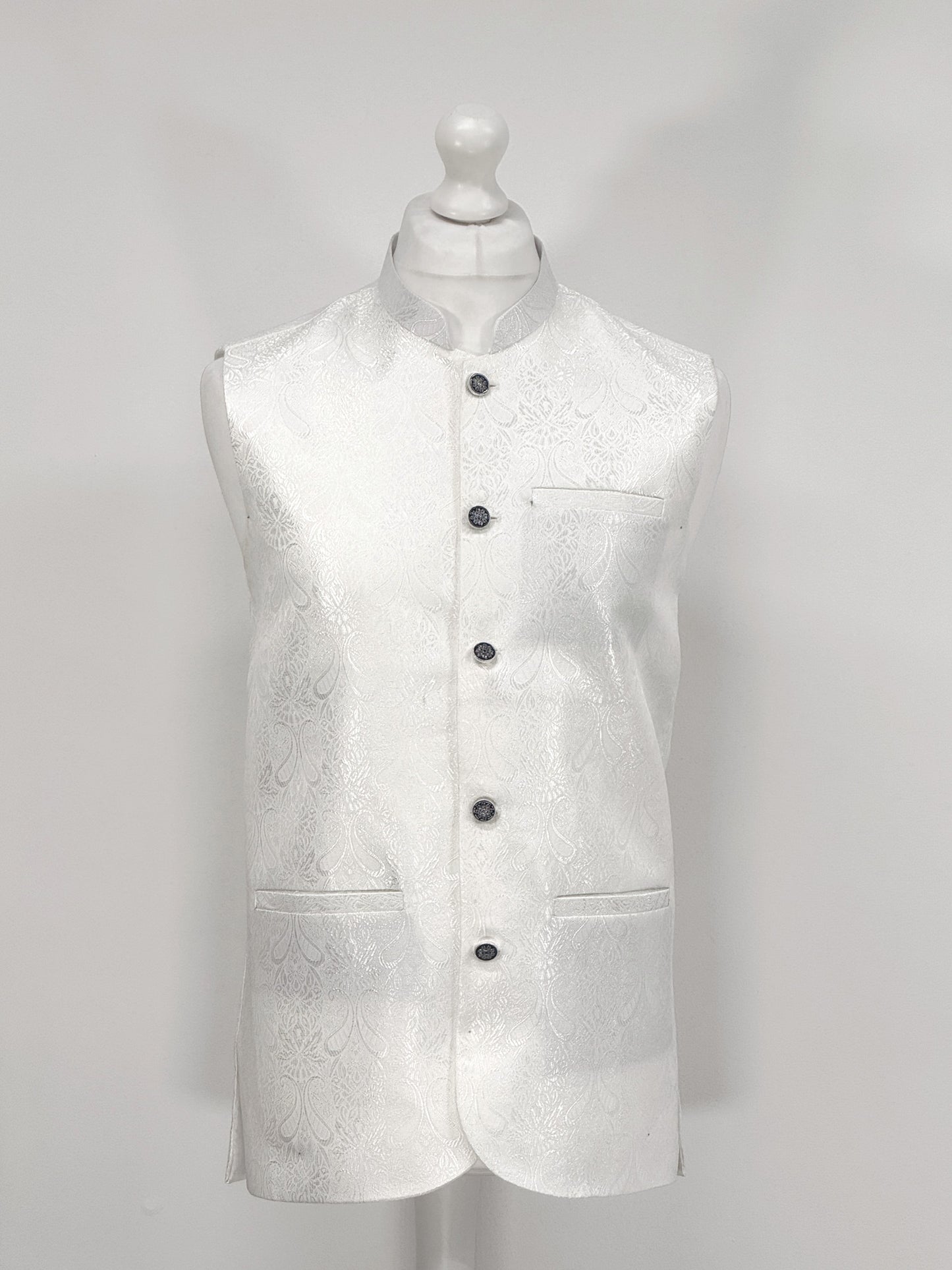 Men's Off White Paisley Design Jamawar Waistcoat