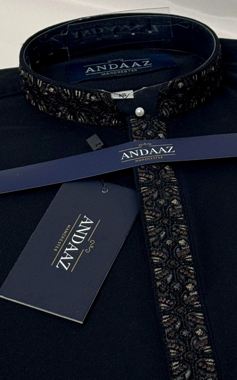 Boys Shalwar Kameez Black Placket Embroidery