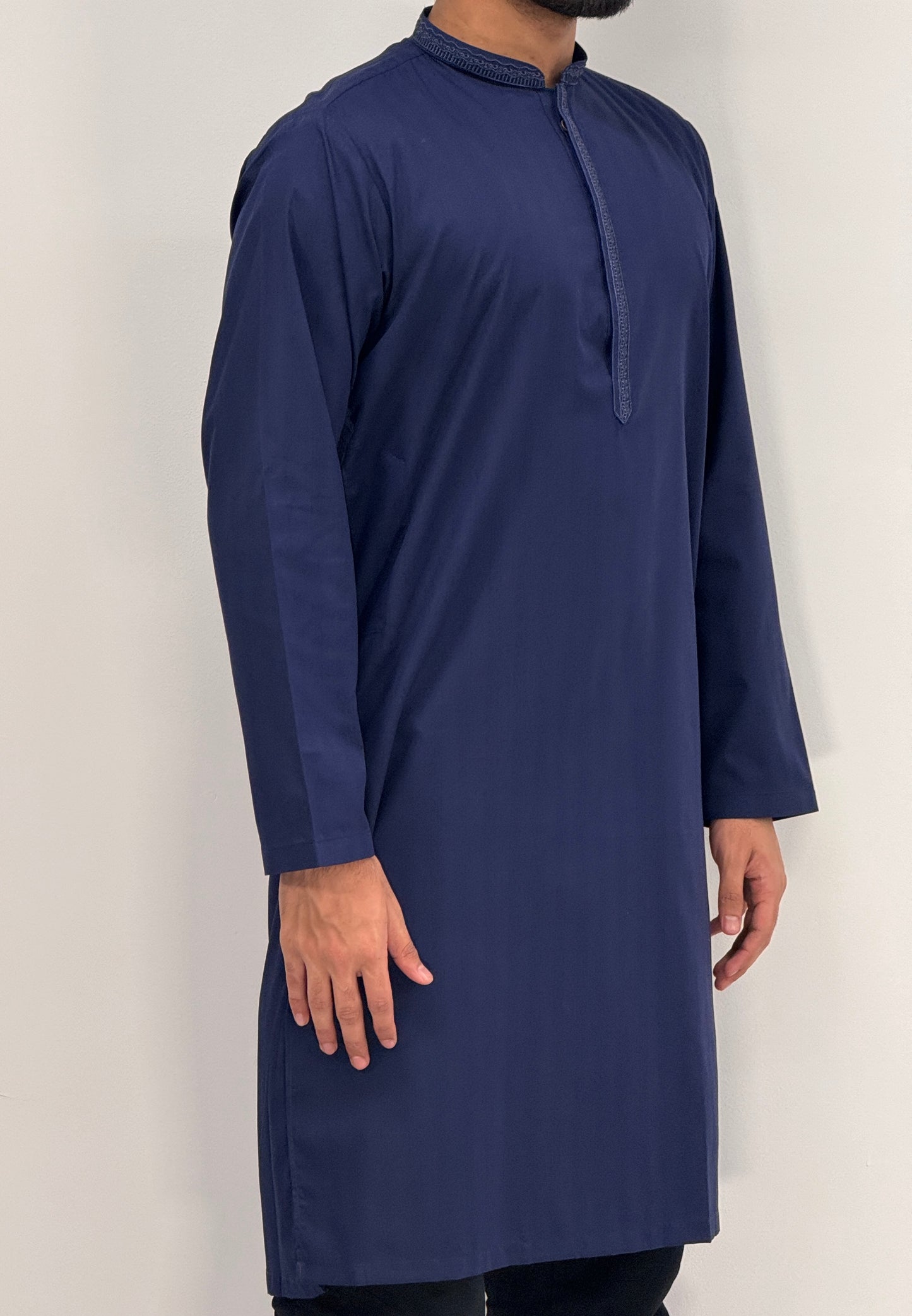 Men's Navy 5 Kurta with Placket Embroidery