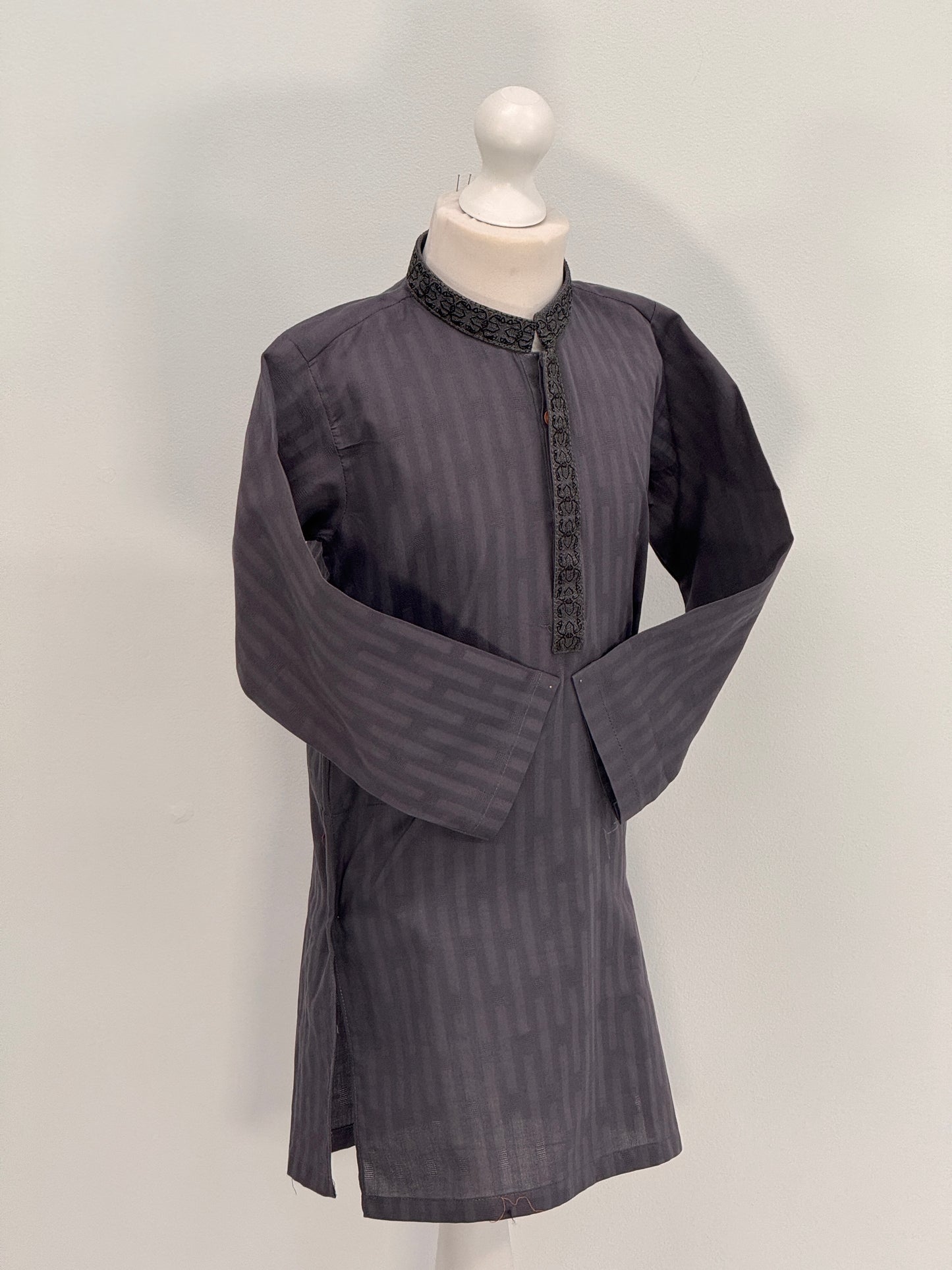 Boys Grey 1 Kurta with Placket Embroidery
