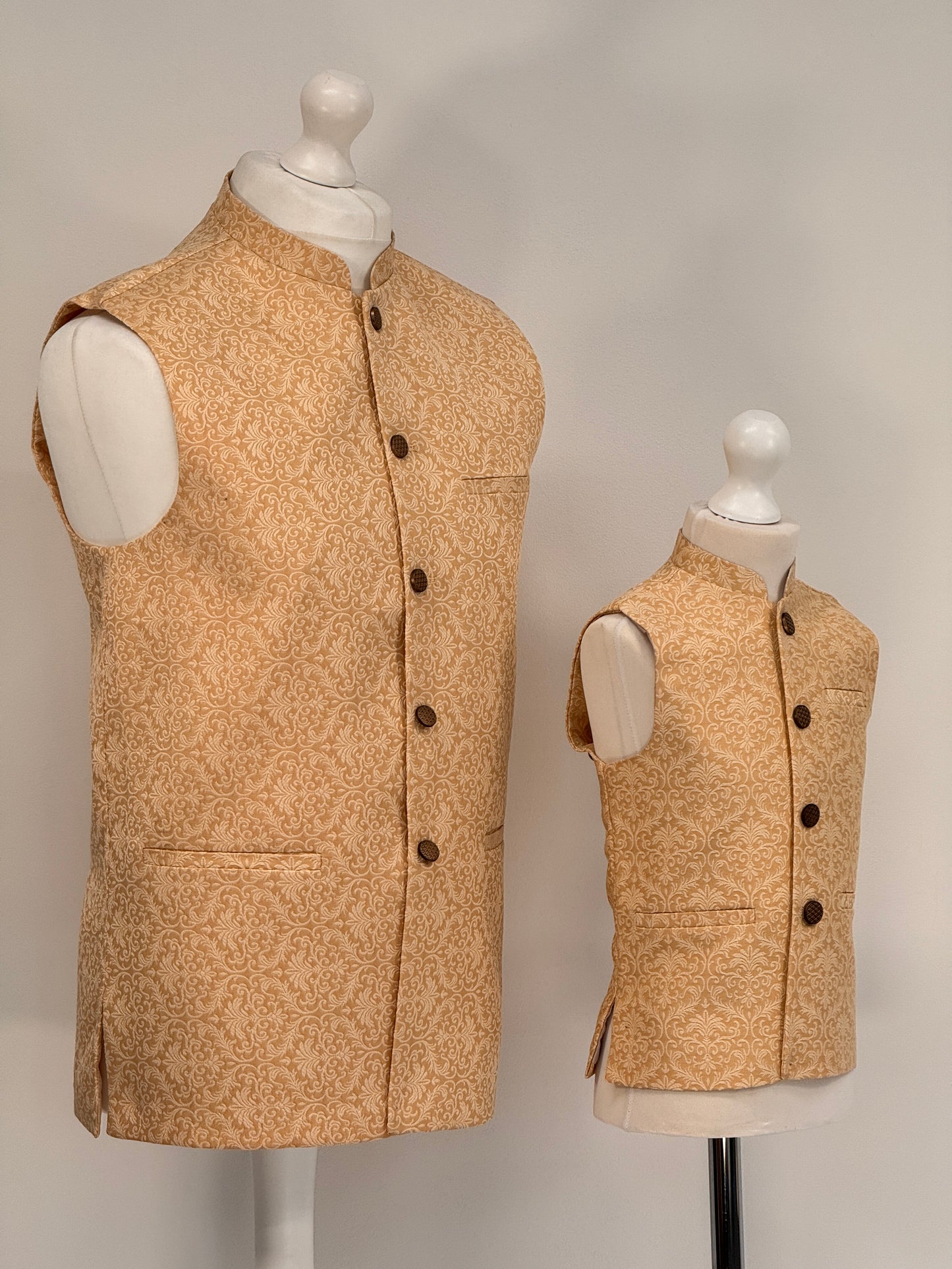 Boys Banarsi Peach Cream Waistcoat