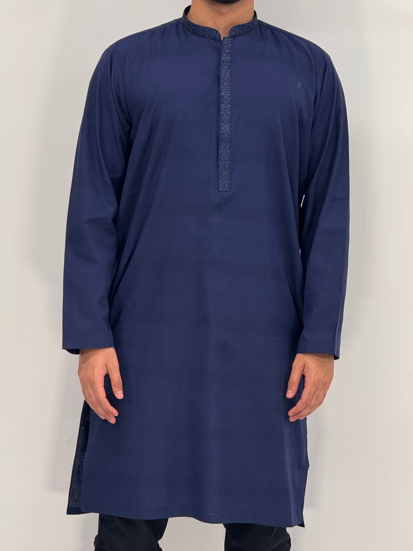 Men's Navy 4 Kurta with Placket Embroidery