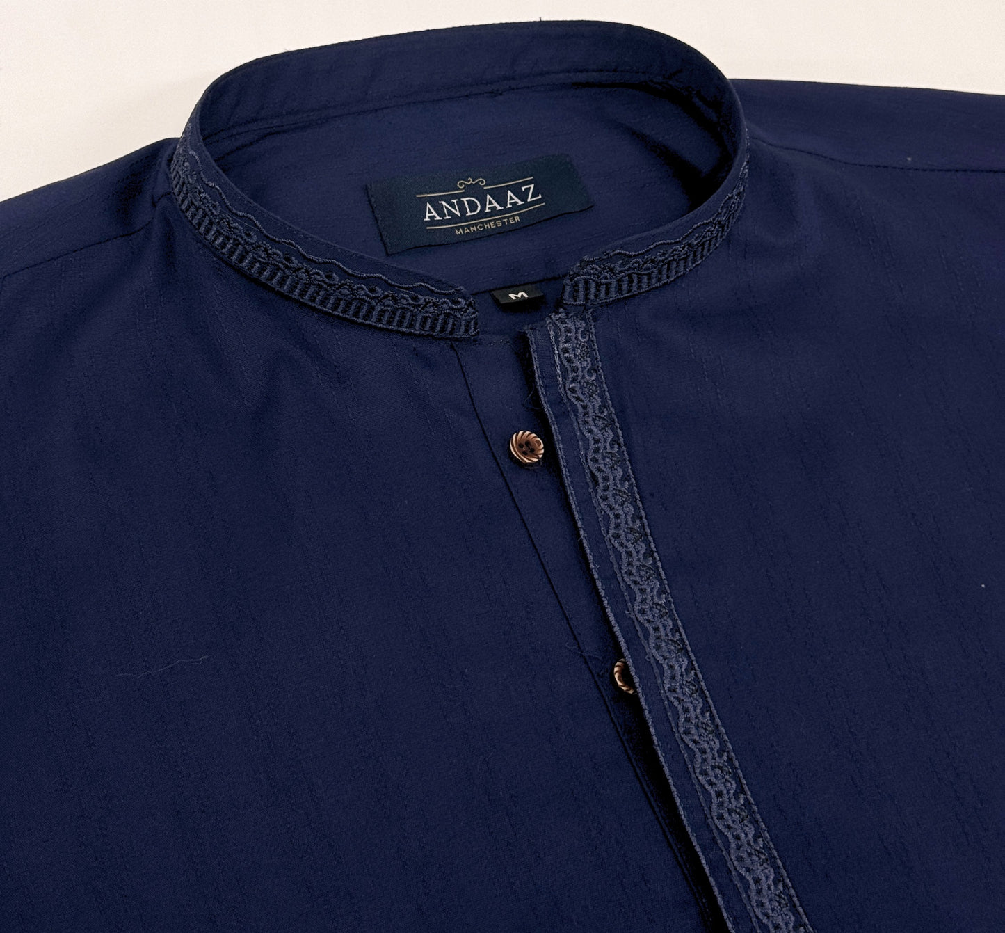 Men's Navy 5 Kurta with Placket Embroidery