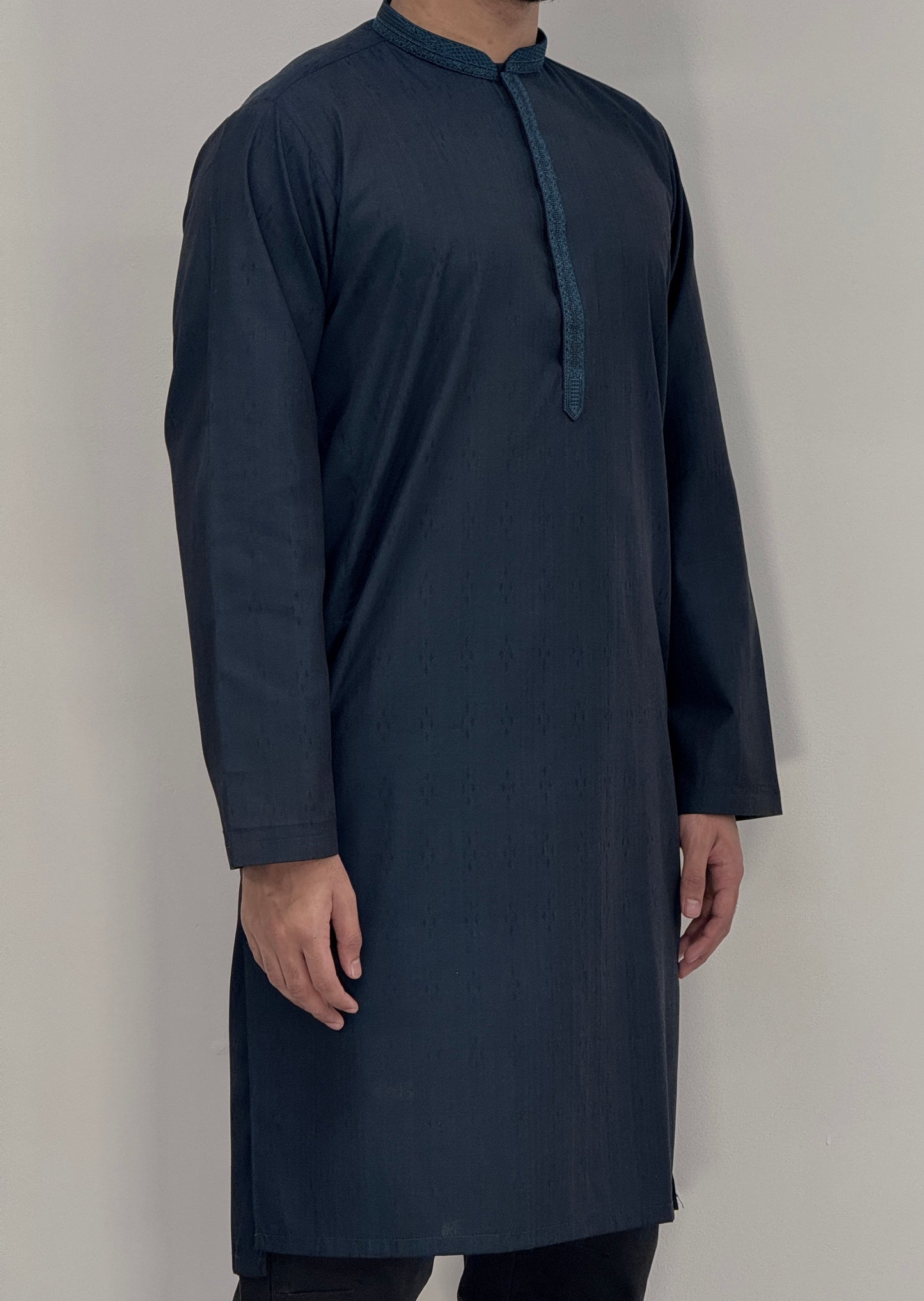 Men's Navy 1 Kurta with Placket Embroidery