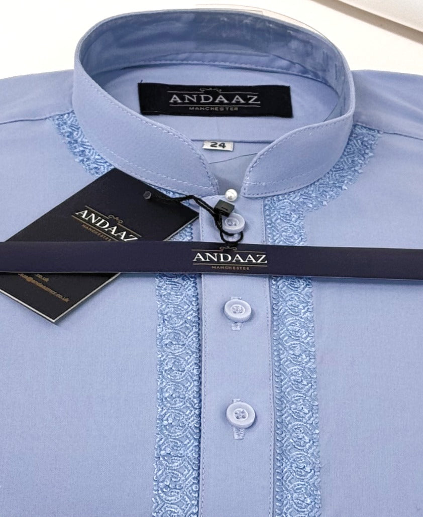 Boys Shalwar Kameez Sky Blue with Piyala Embroidery