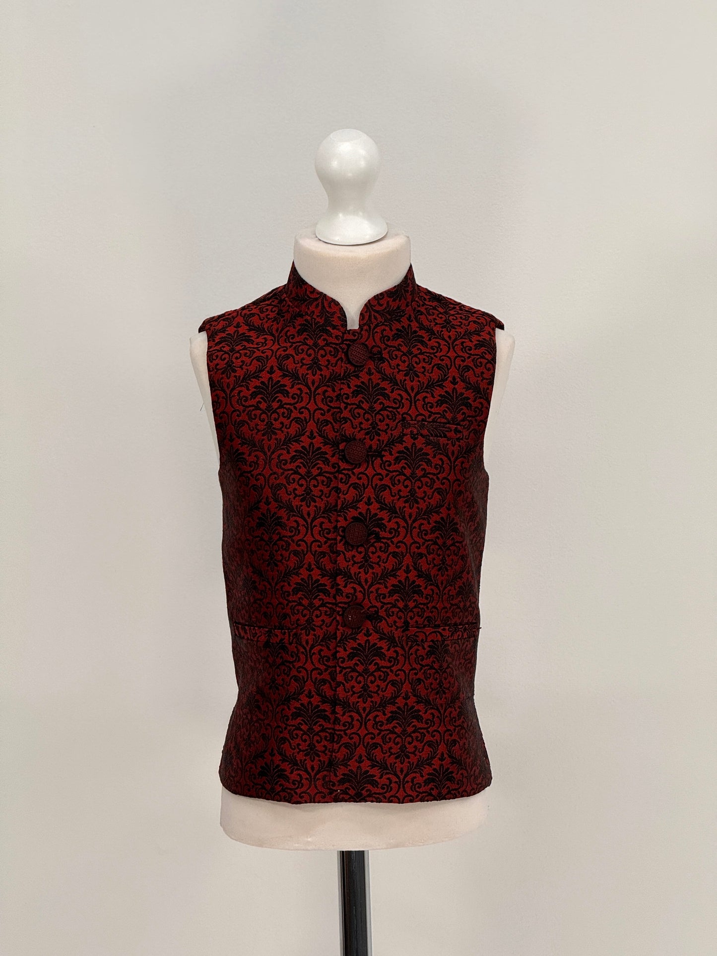 Boys Banarsi Red Black Waistcoat