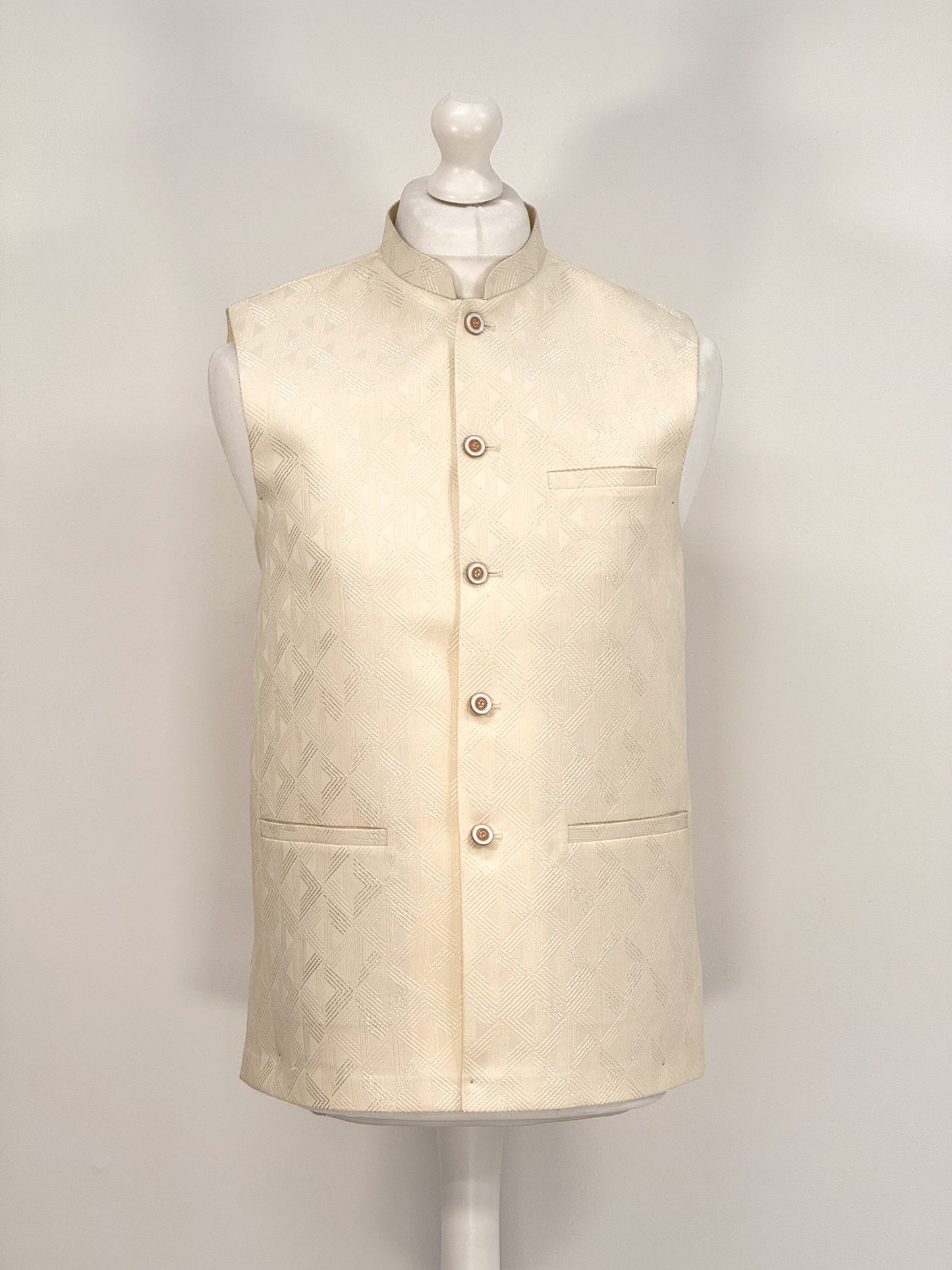 Men's Aztec Design Cream Jamawar Waistcoat